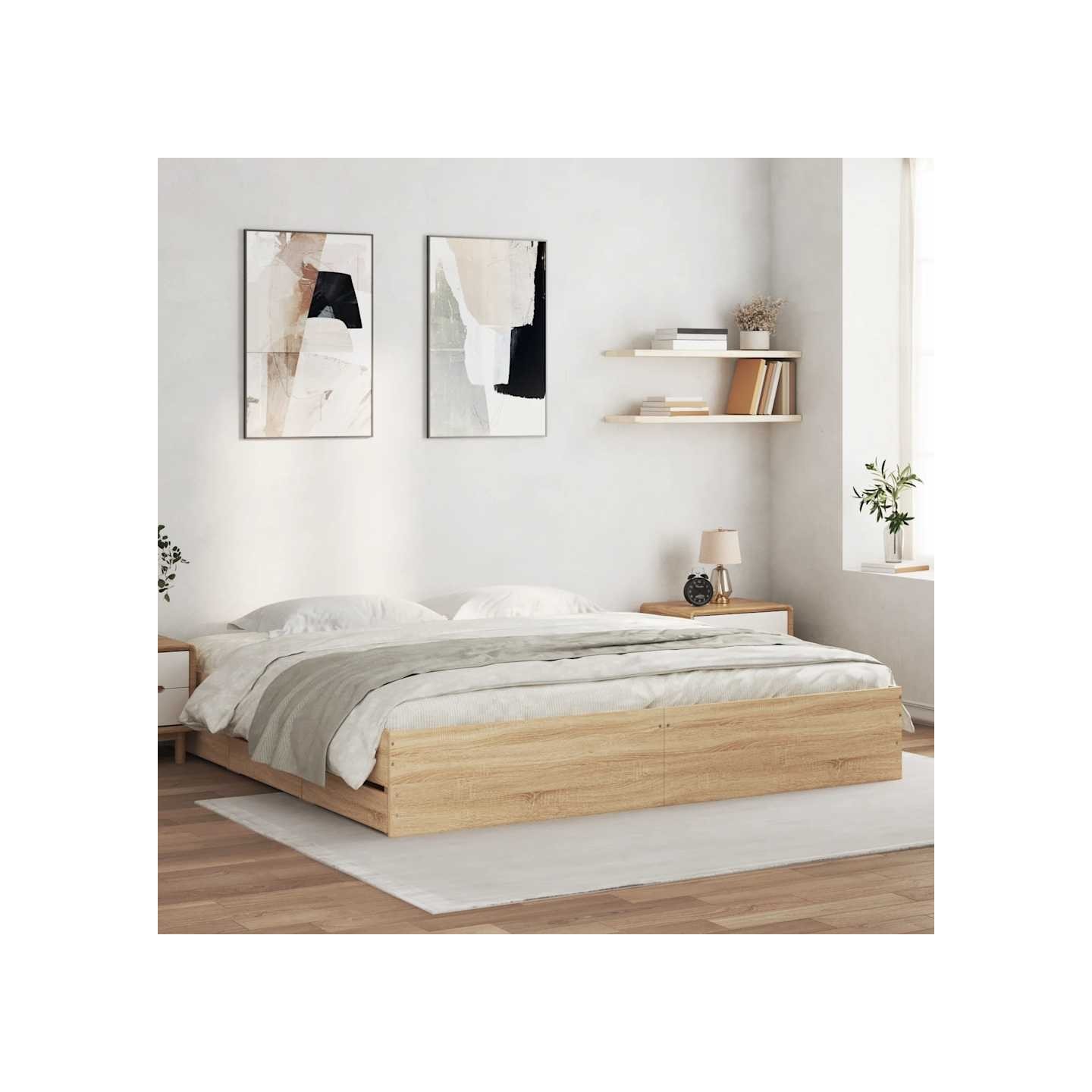 Cadre de lit avec tiroirs sans matelas chêne sonoma 160x200 cm