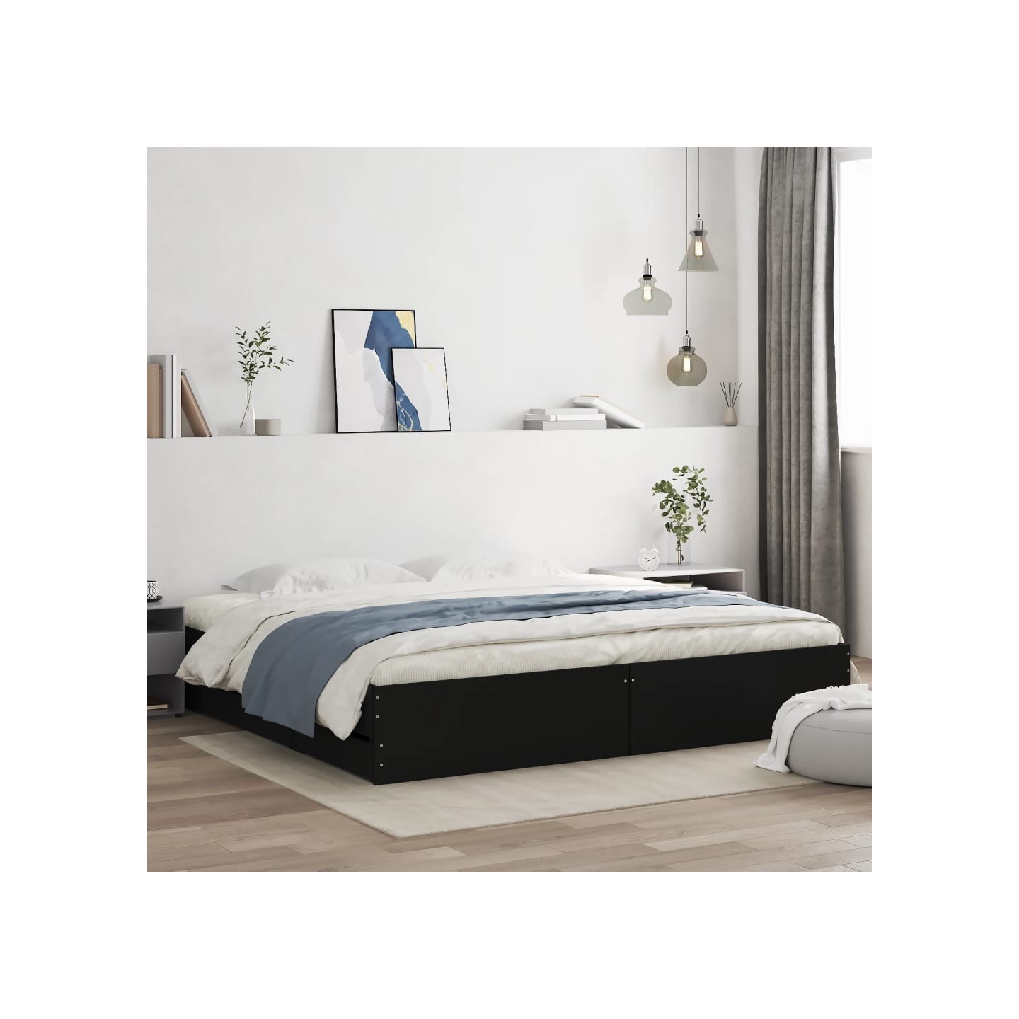 Cadre de lit avec tiroirs sans matelas noir 200x200 cm