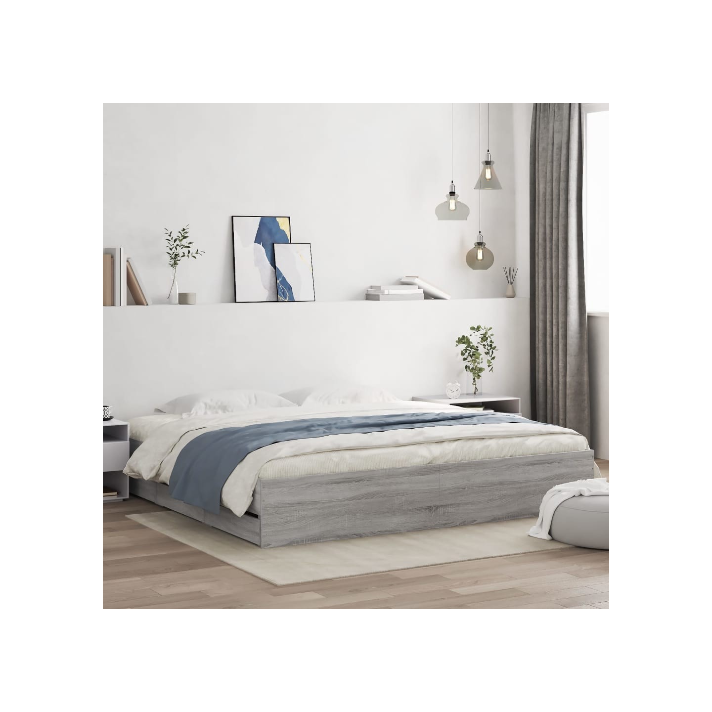 Cadre de lit avec tiroirs sans matelas sonoma gris 180x200 cm
