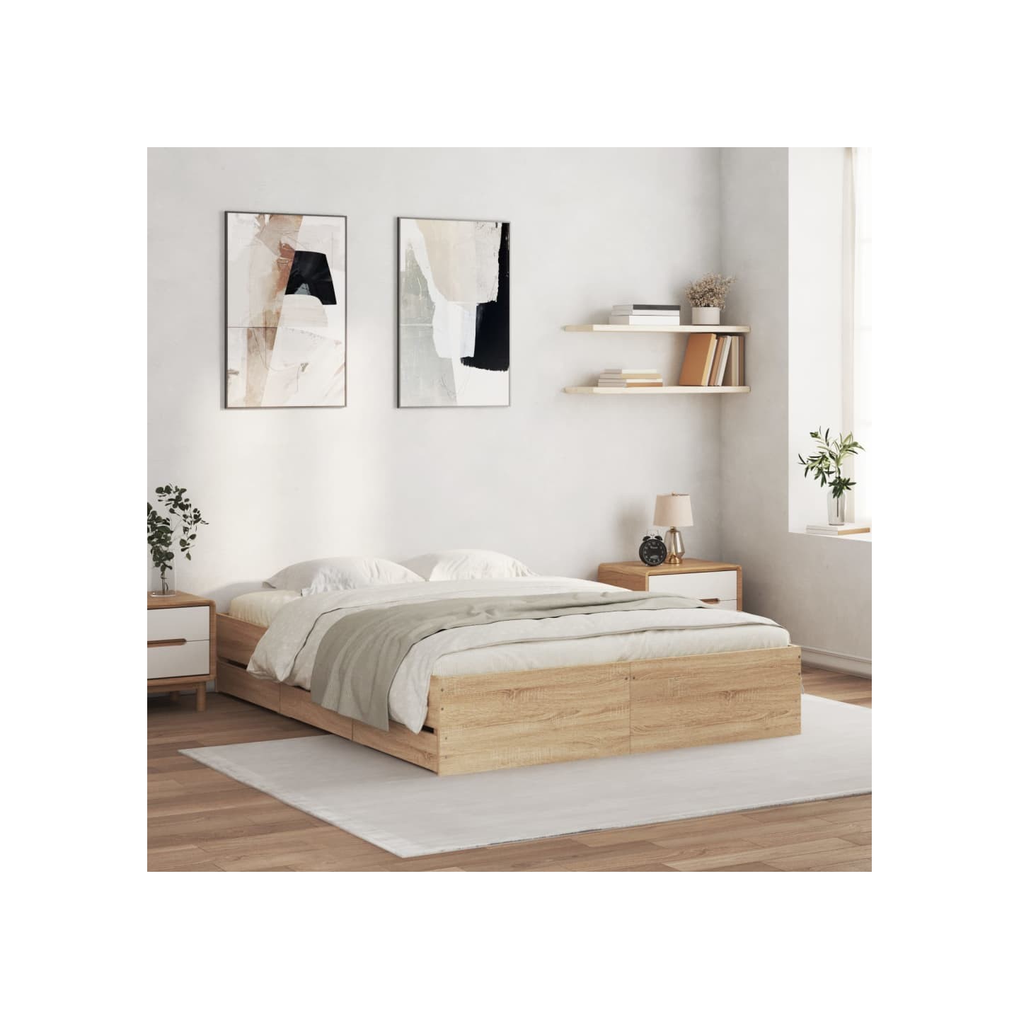 Cadre de lit avec tiroirs sans matelas chêne sonoma 150x200 cm