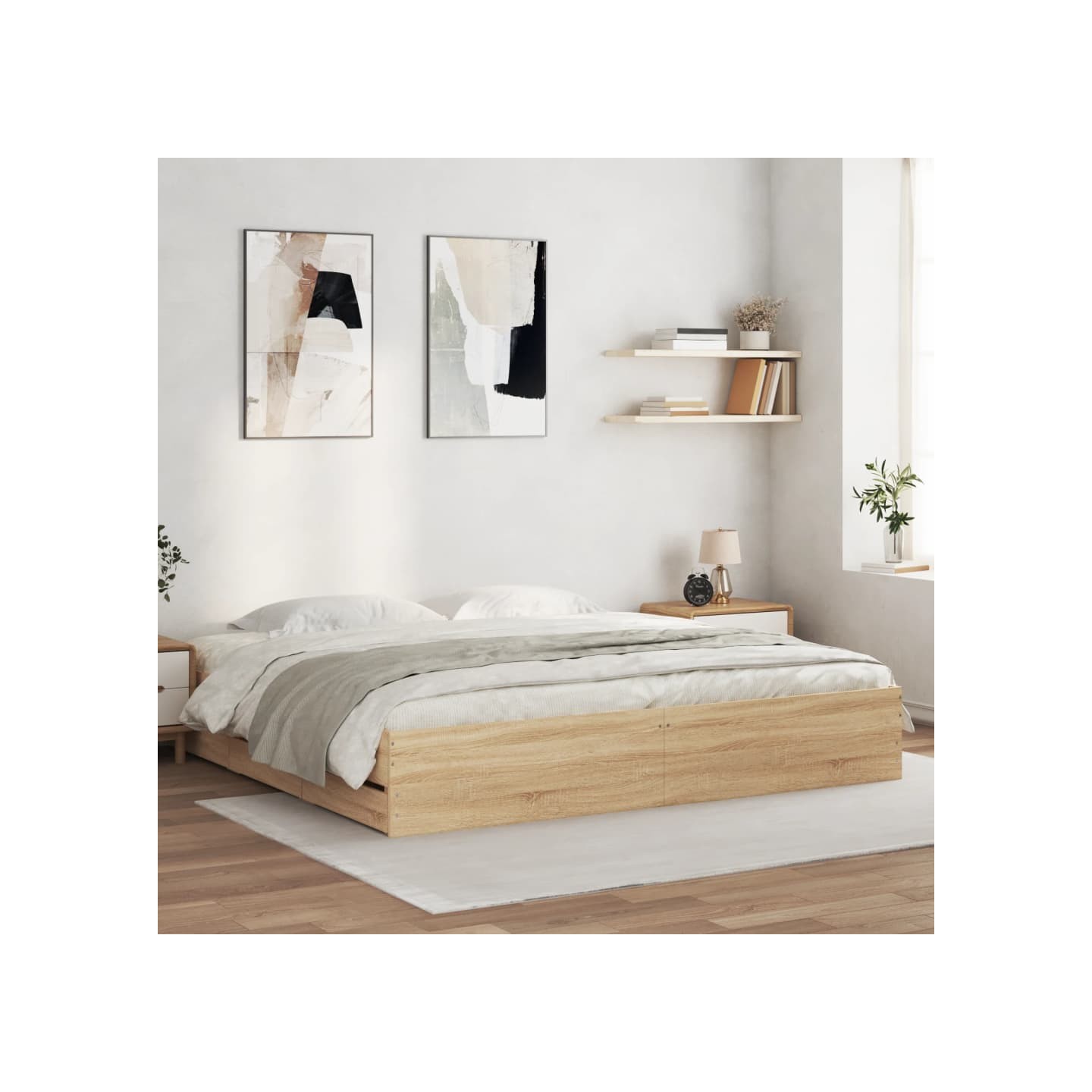 Cadre de lit avec tiroirs sans matelas chêne sonoma 200x200 cm