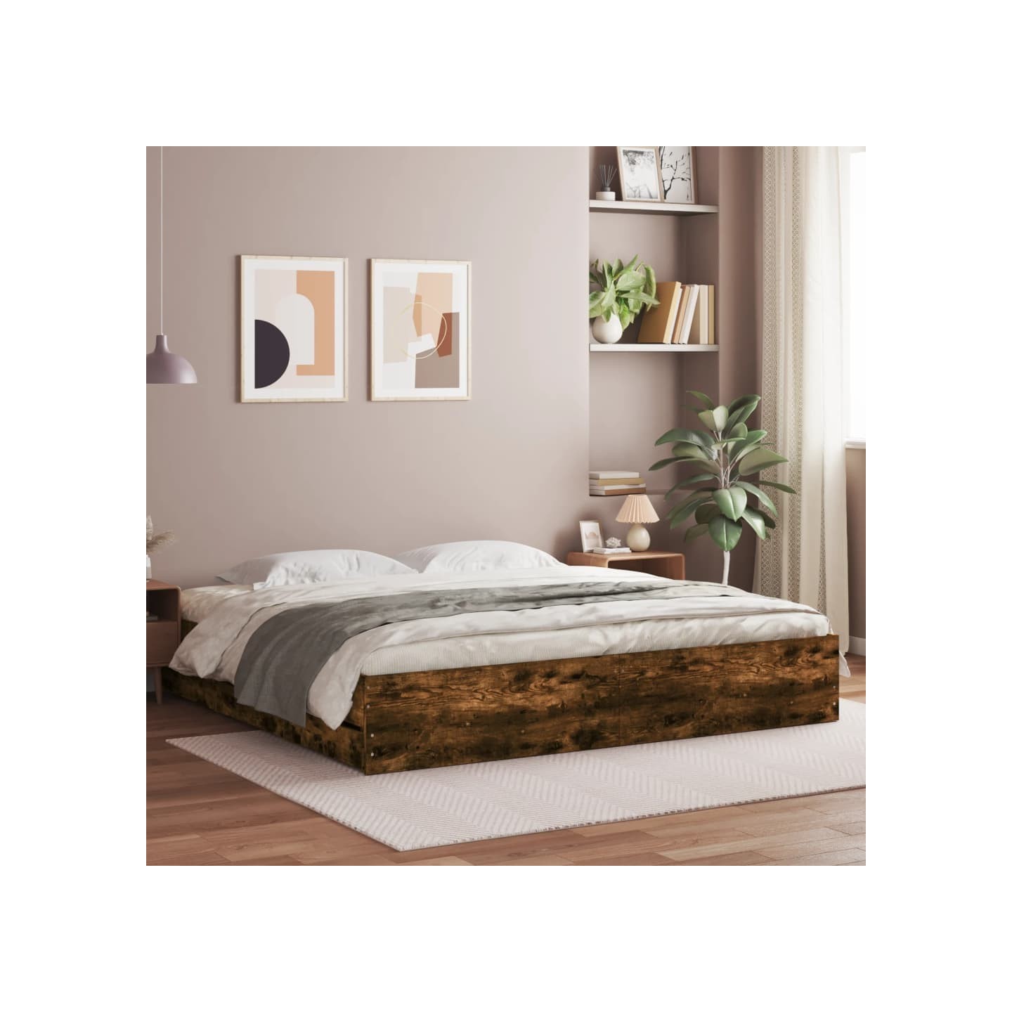 Cadre de lit avec tiroirs sans matelas chêne fumé 160x200 cm