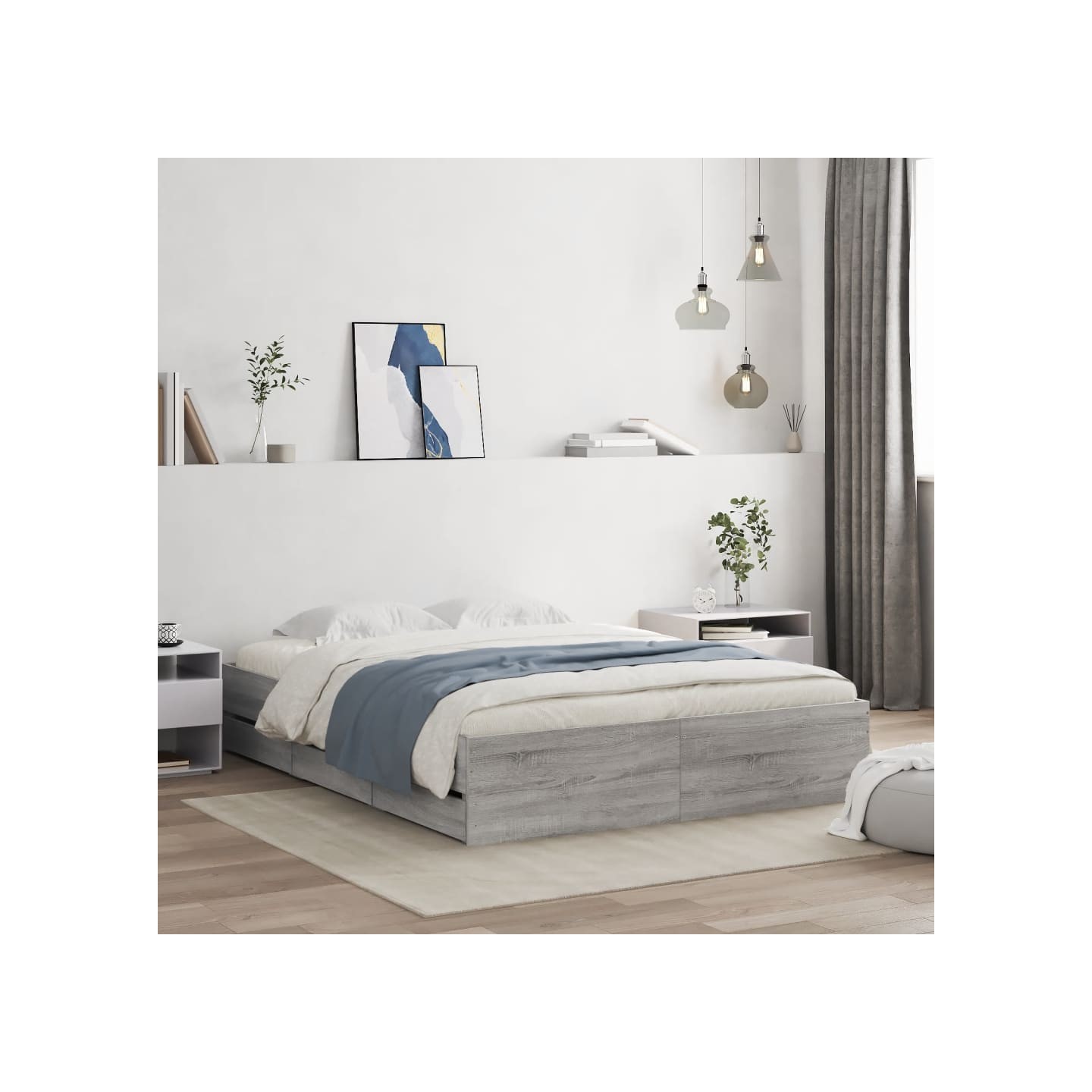 Cadre de lit avec tiroirs sans matelas sonoma gris 150x200 cm