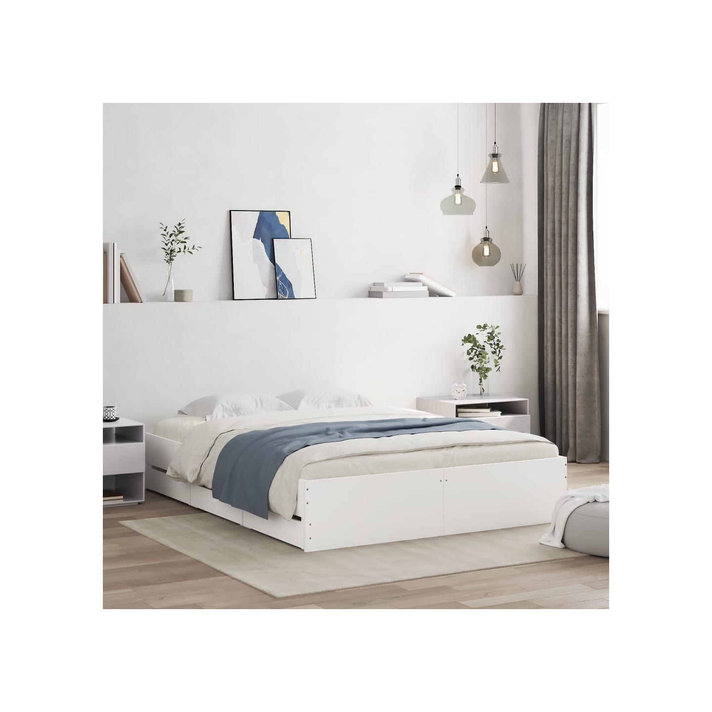 Cadre de lit avec tiroirs sans matelas blanc 150x200 cm