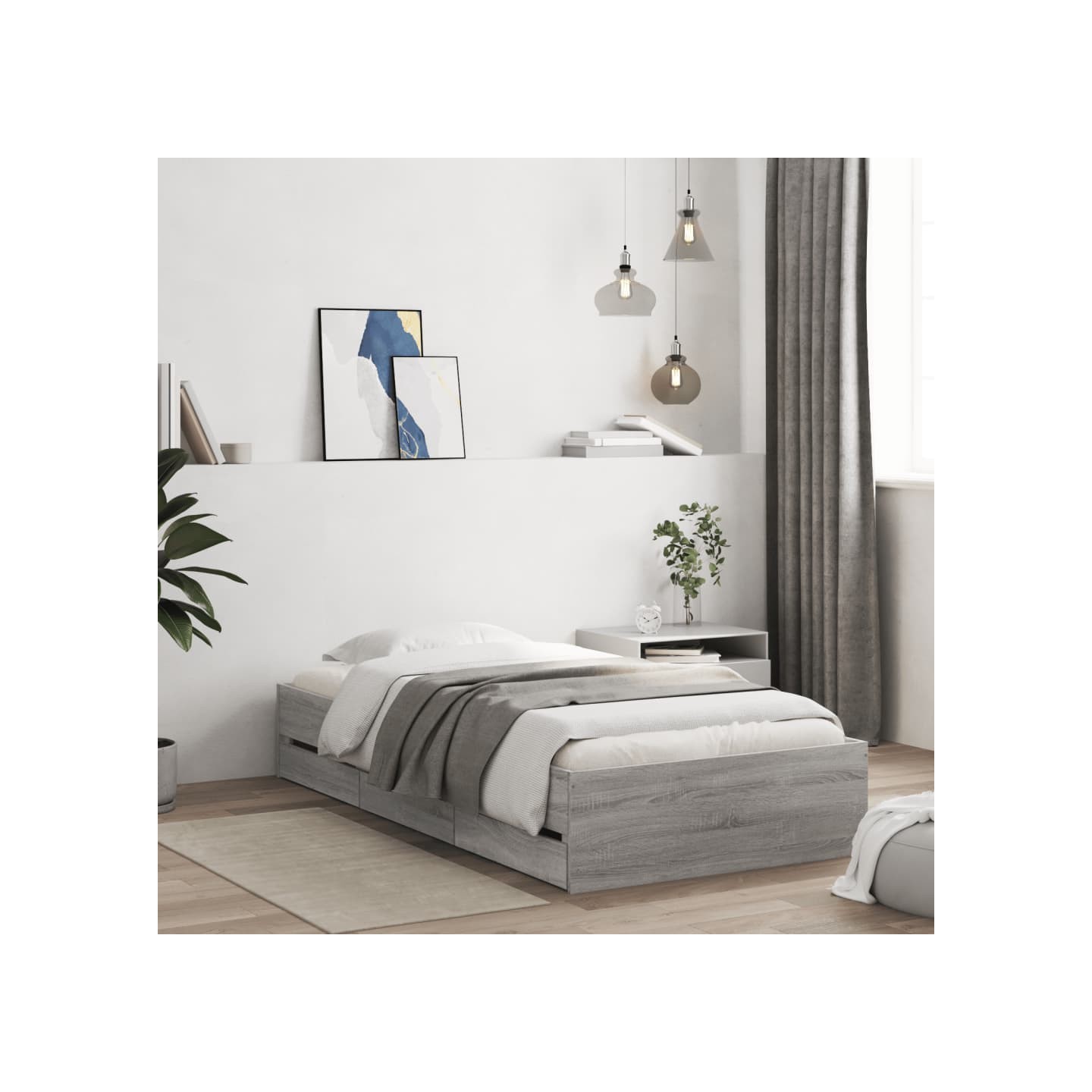 Cadre de lit avec tiroirs sans matelas sonoma gris 100x200 cm
