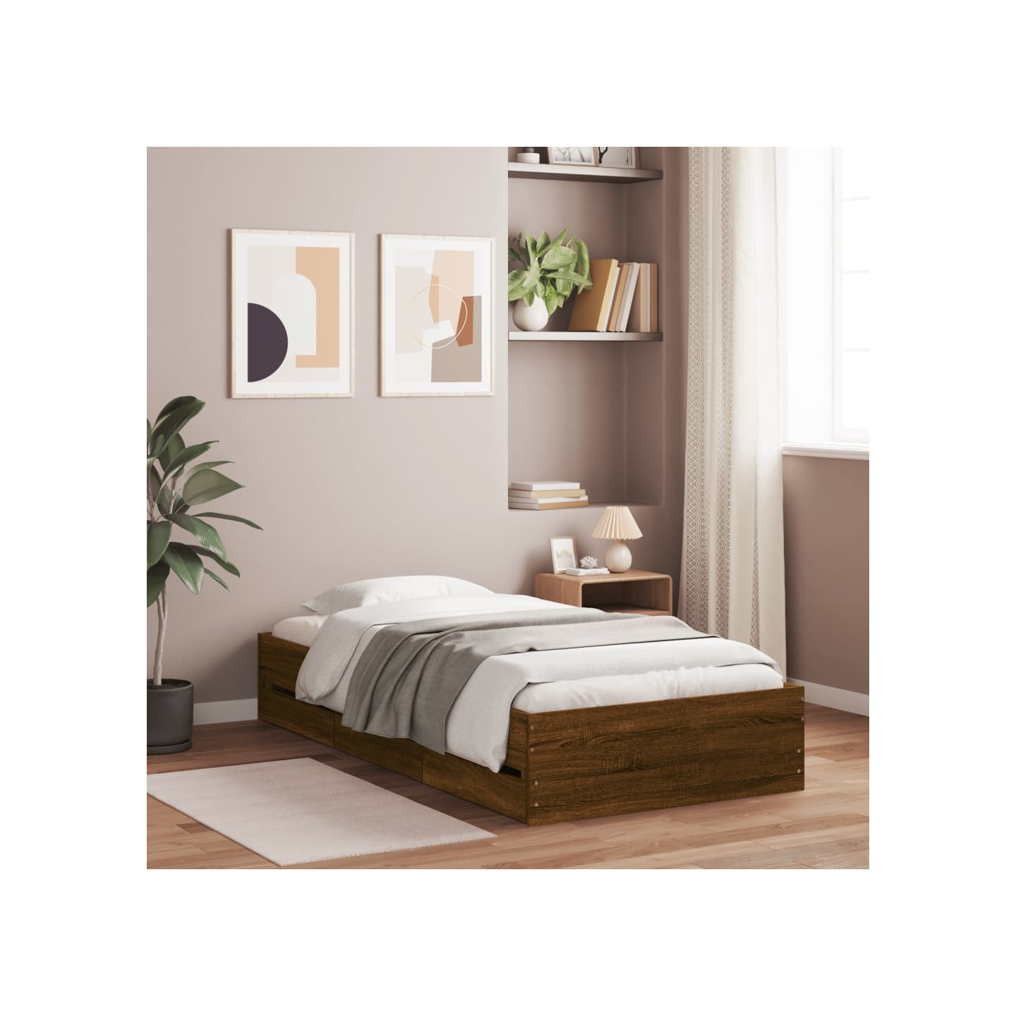 Cadre de lit avec rangement Brown Oak 100 x 200 cm