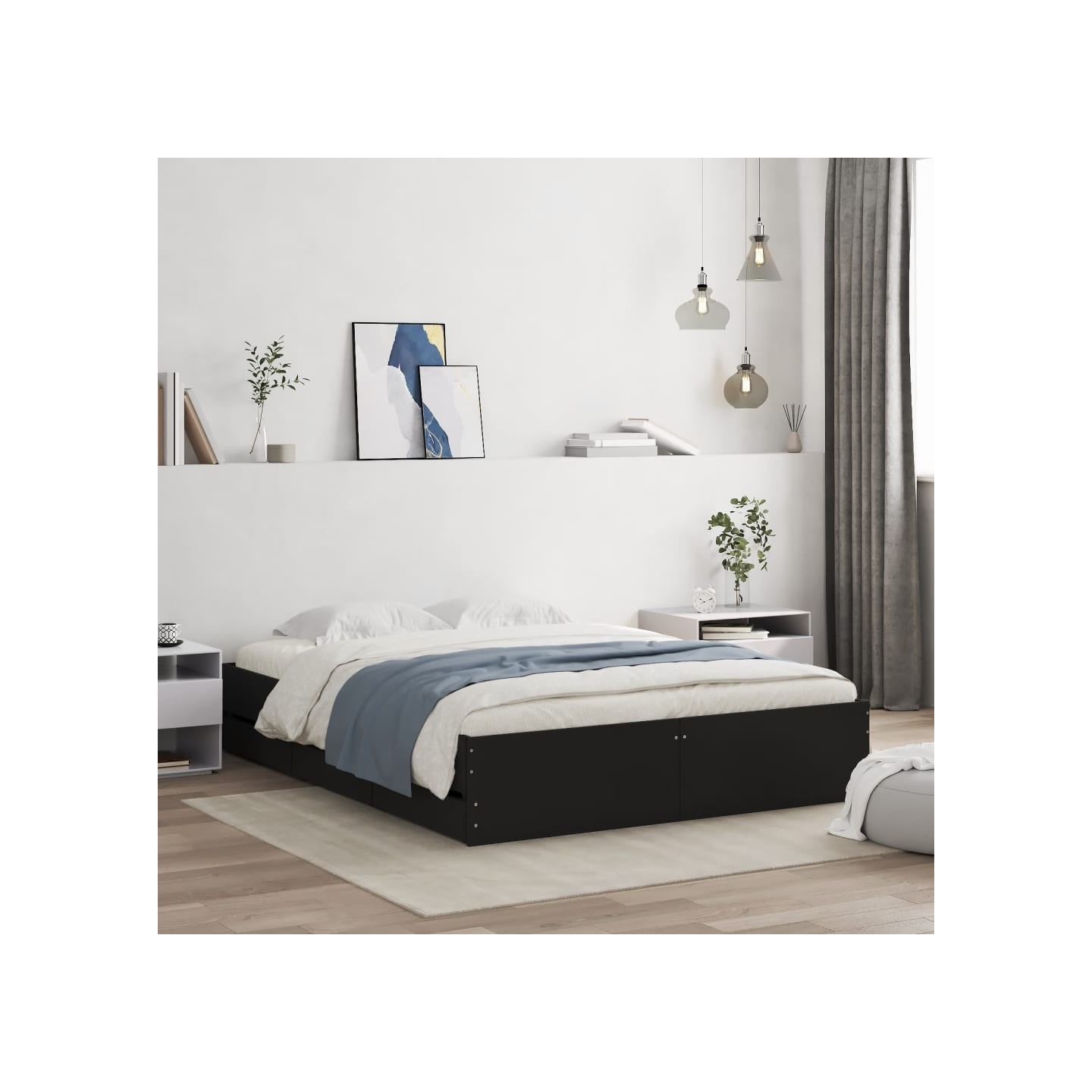 Cadre de lit avec tiroirs sans matelas noir 140x190 cm