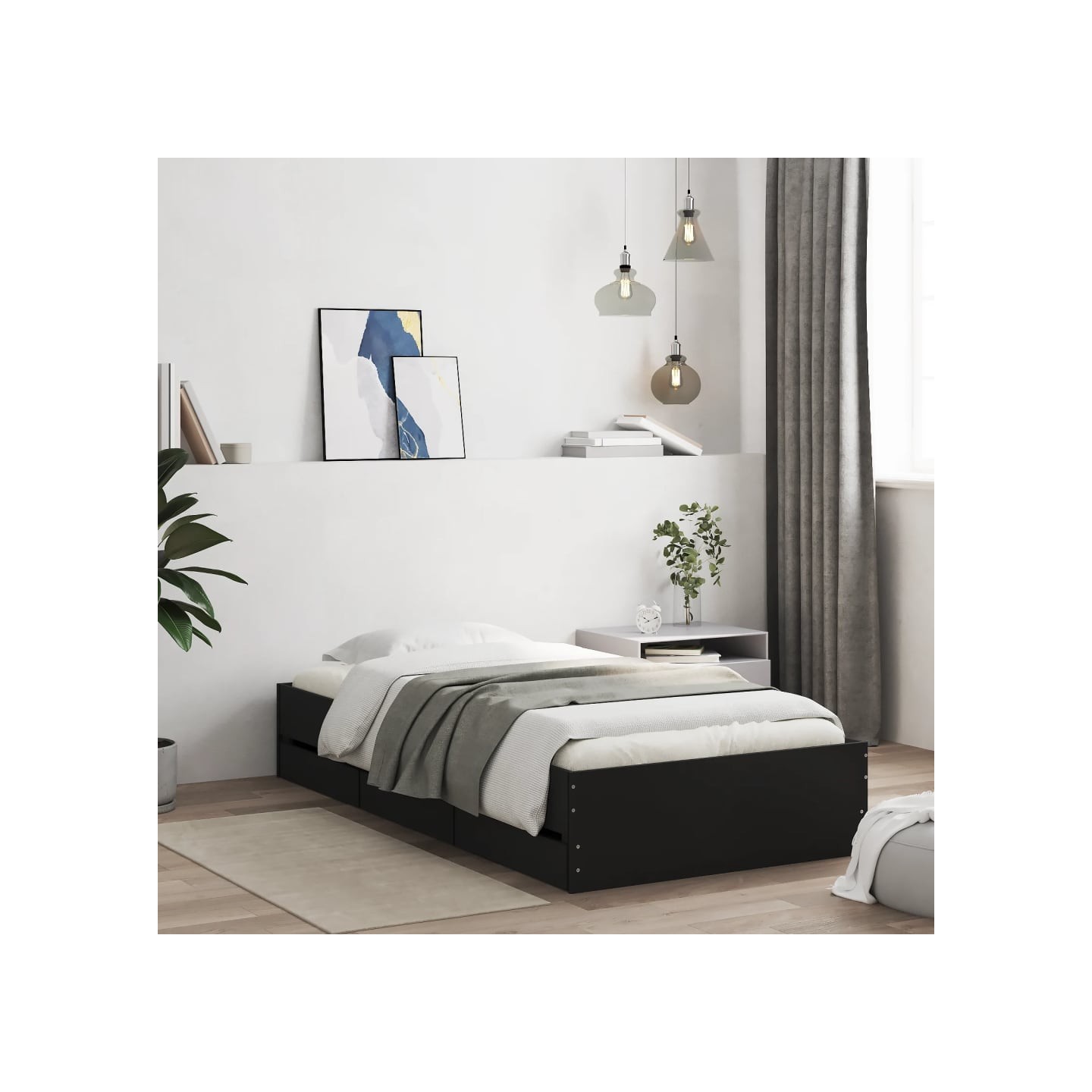 Cadre de lit avec tiroirs sans matelas noir 90x200 cm