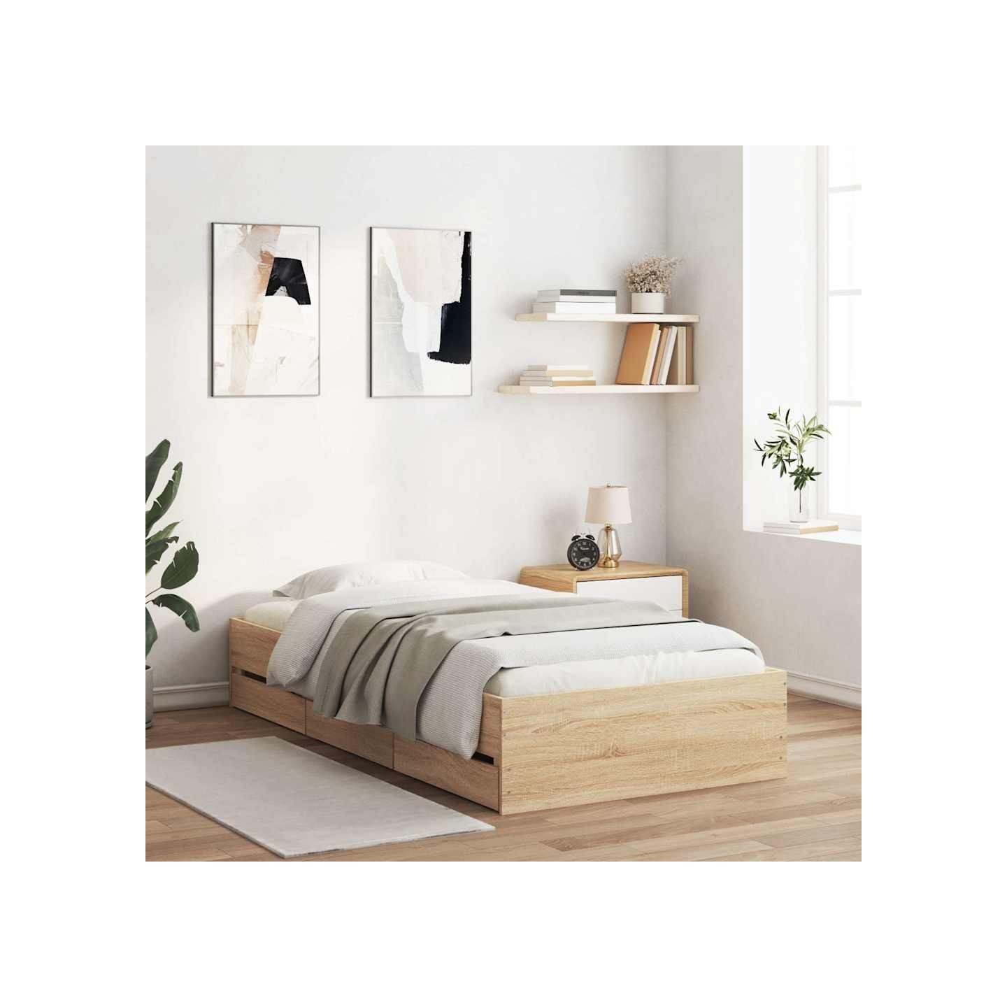 Cadre de lit avec tiroirs sans matelas chêne sonoma 90x200 cm