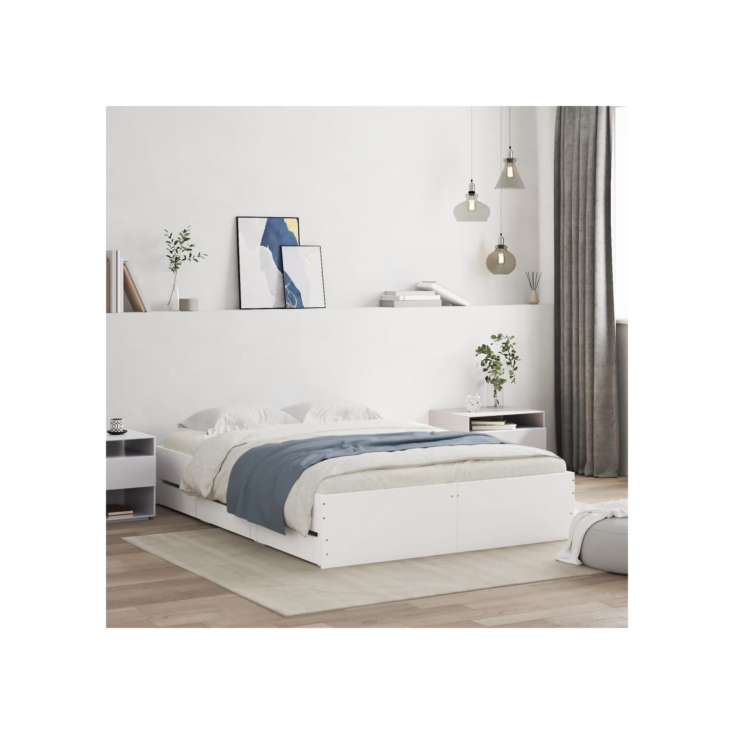 Cadre de lit avec tiroirs sans matelas blanc 135x190 cm