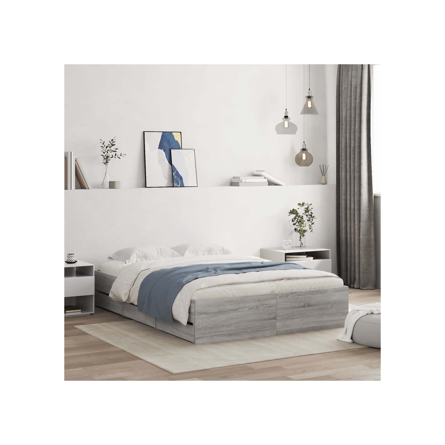 Cadre de lit avec tiroirs sans matelas sonoma gris 120x190 cm