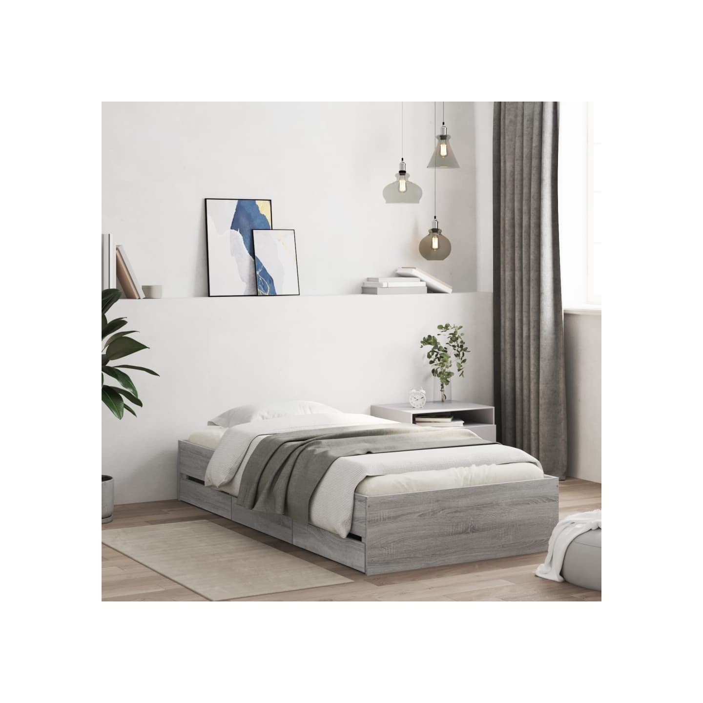 Cadre de lit avec tiroirs sans matelas sonoma gris 90x190 cm