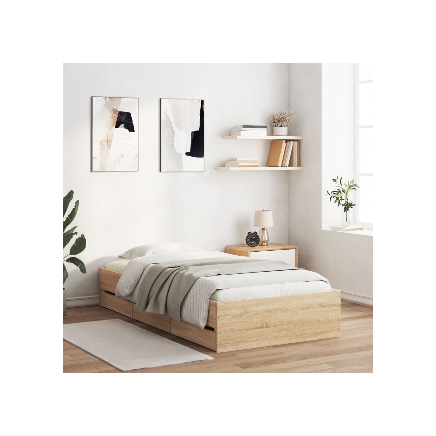 Cadre de lit avec tiroirs sans matelas chêne sonoma 75x190 cm