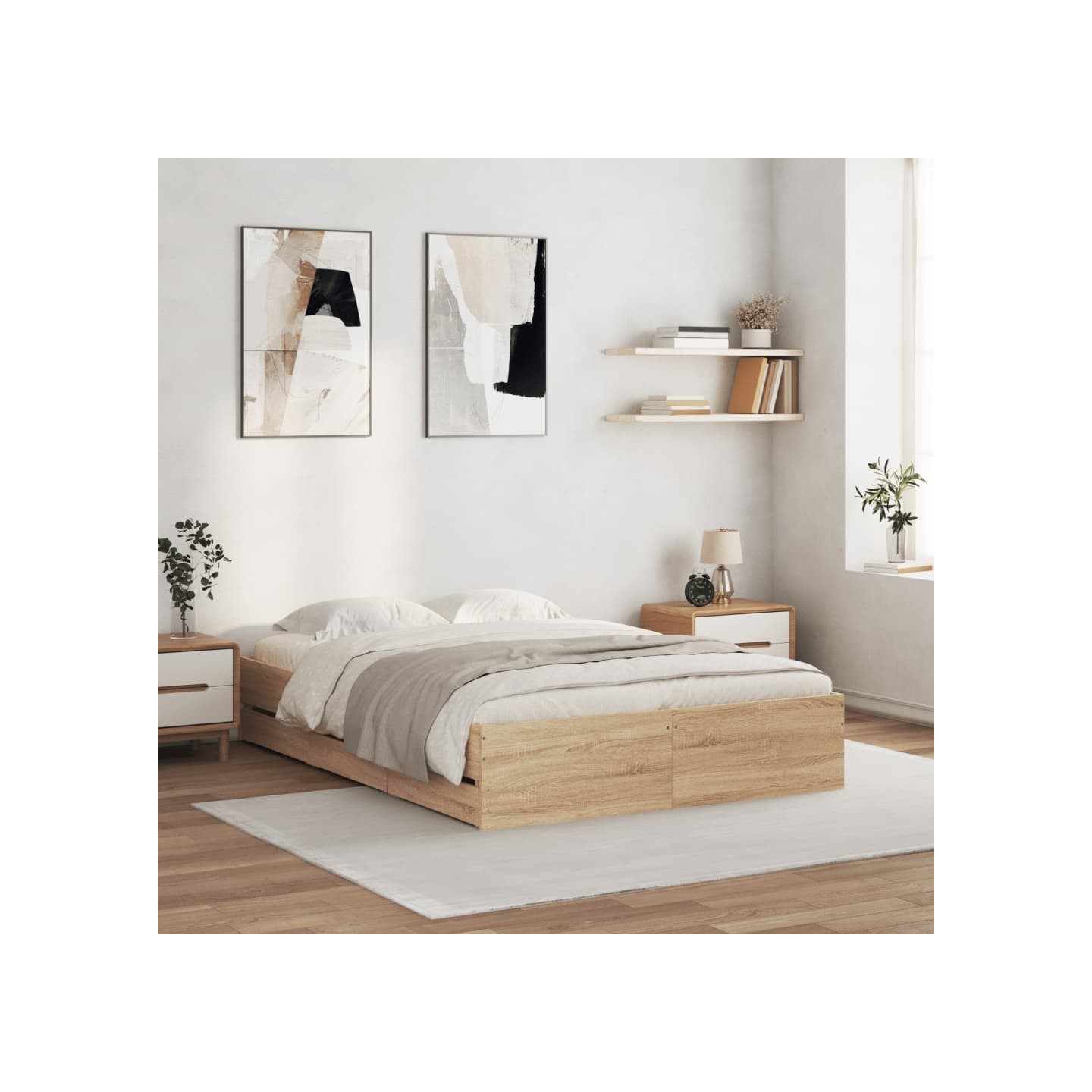 Cadre de lit avec tiroirs sans matelas chêne sonoma 120x190 cm