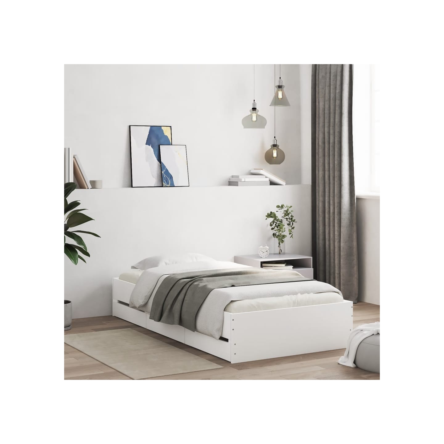 Cadre de lit avec tiroirs sans matelas blanc 90x190 cm