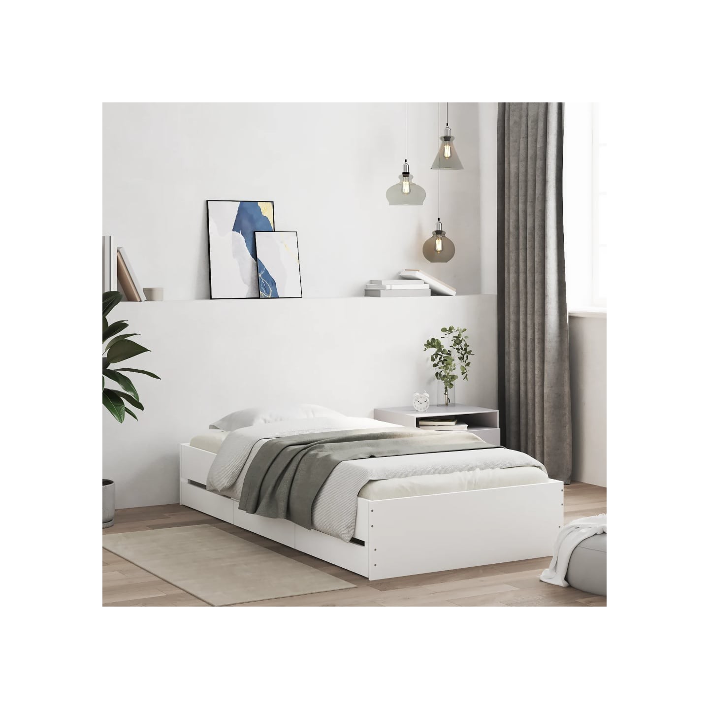 Cadre de lit avec tiroirs sans matelas blanc 75x190 cm