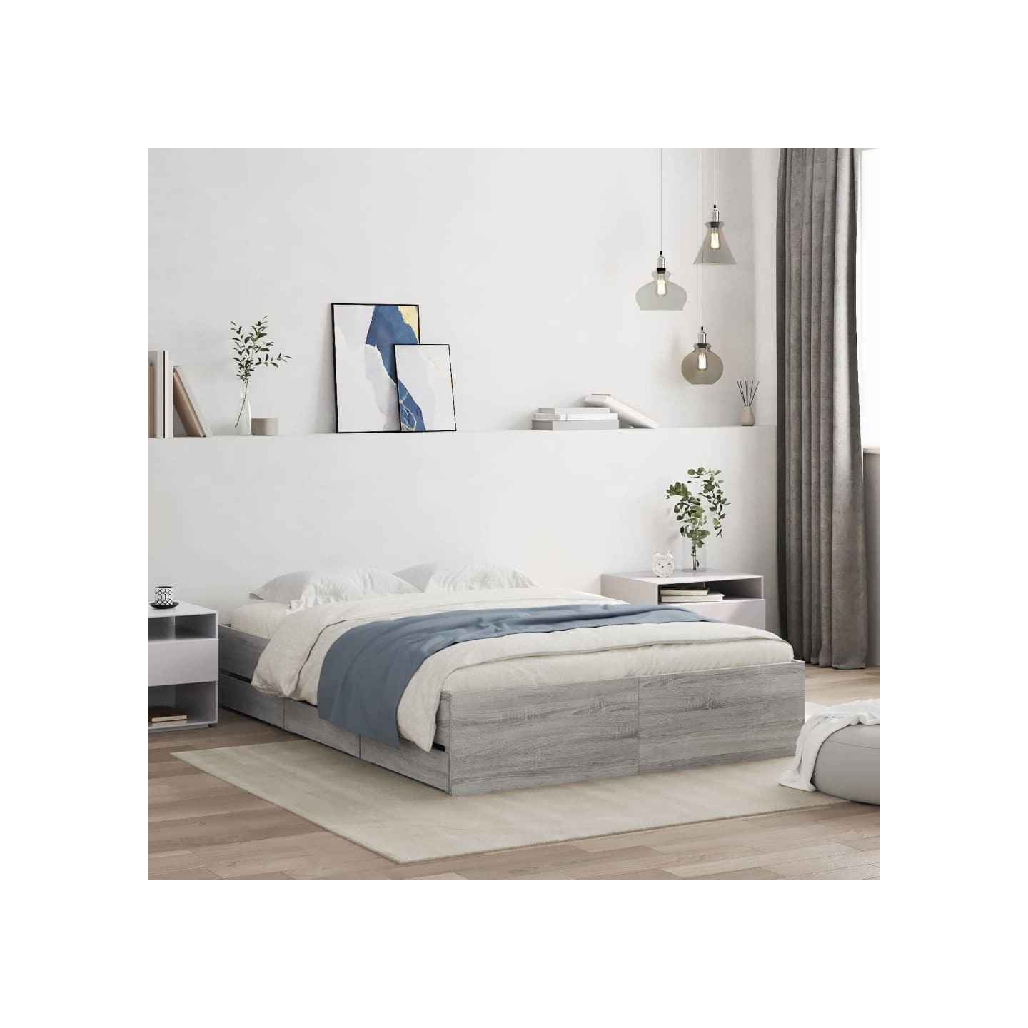 Cadre de lit avec tiroirs sans matelas sonoma gris 135x190 cm
