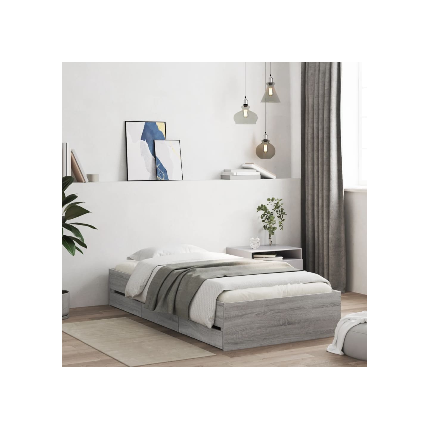 Cadre de lit avec tiroirs sans matelas sonoma gris 75x190 cm