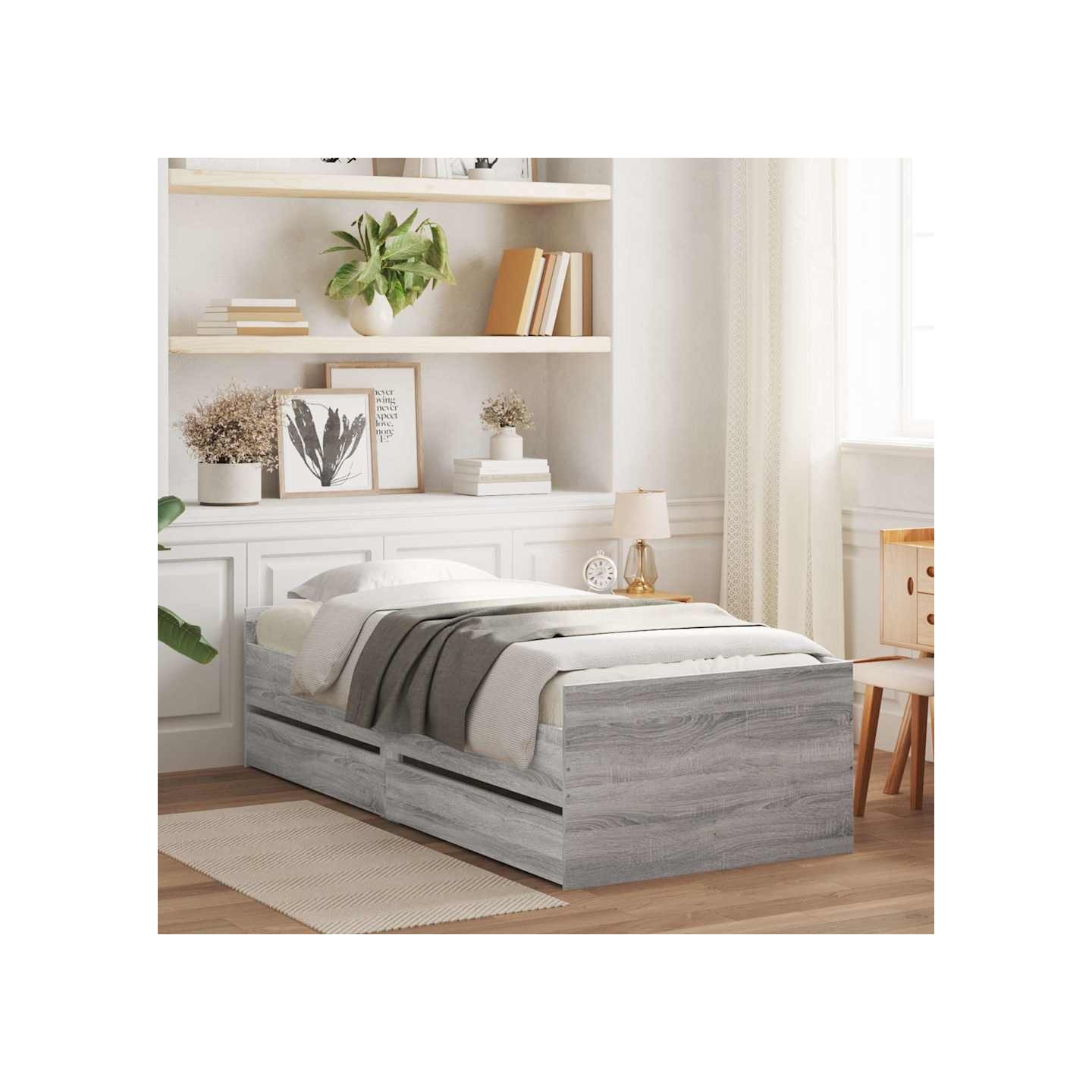 Cadre de lit avec tiroirs sans matelas sonoma gris 100x200 cm