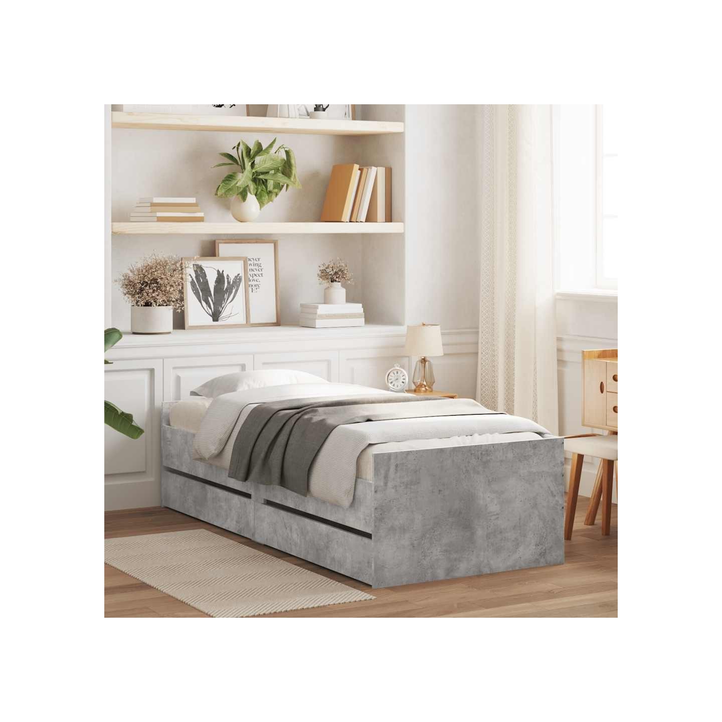 Cadre de lit avec tiroirs sans matelas gris béton 90x200 cm
