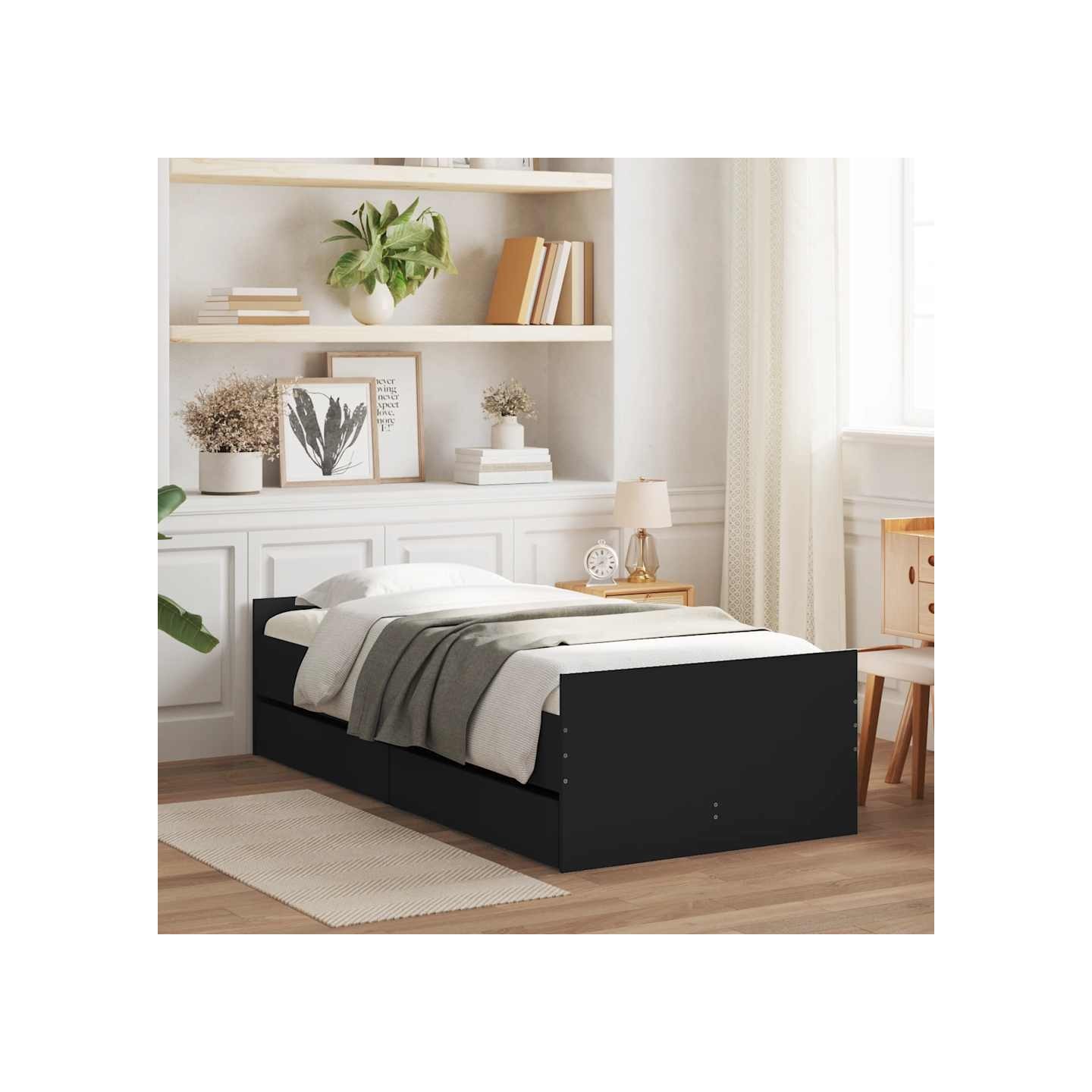 Cadre de lit avec tiroirs sans matelas noir 90x190 cm