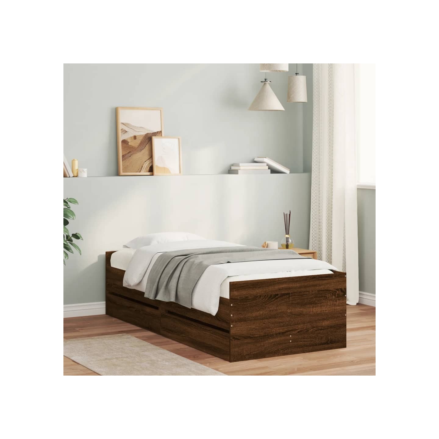 Cadre de lit Chêne brun 75 x 190 cm Engineered wood, Plywood