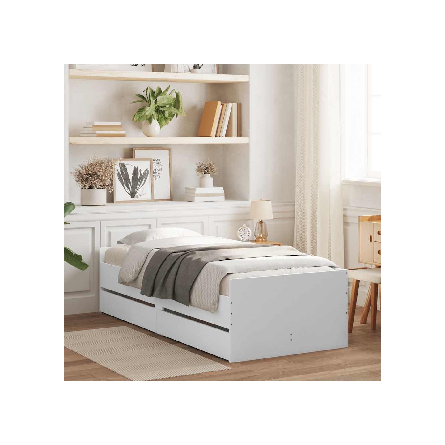 Cadre de lit avec tiroirs sans matelas blanc 90x190 cm