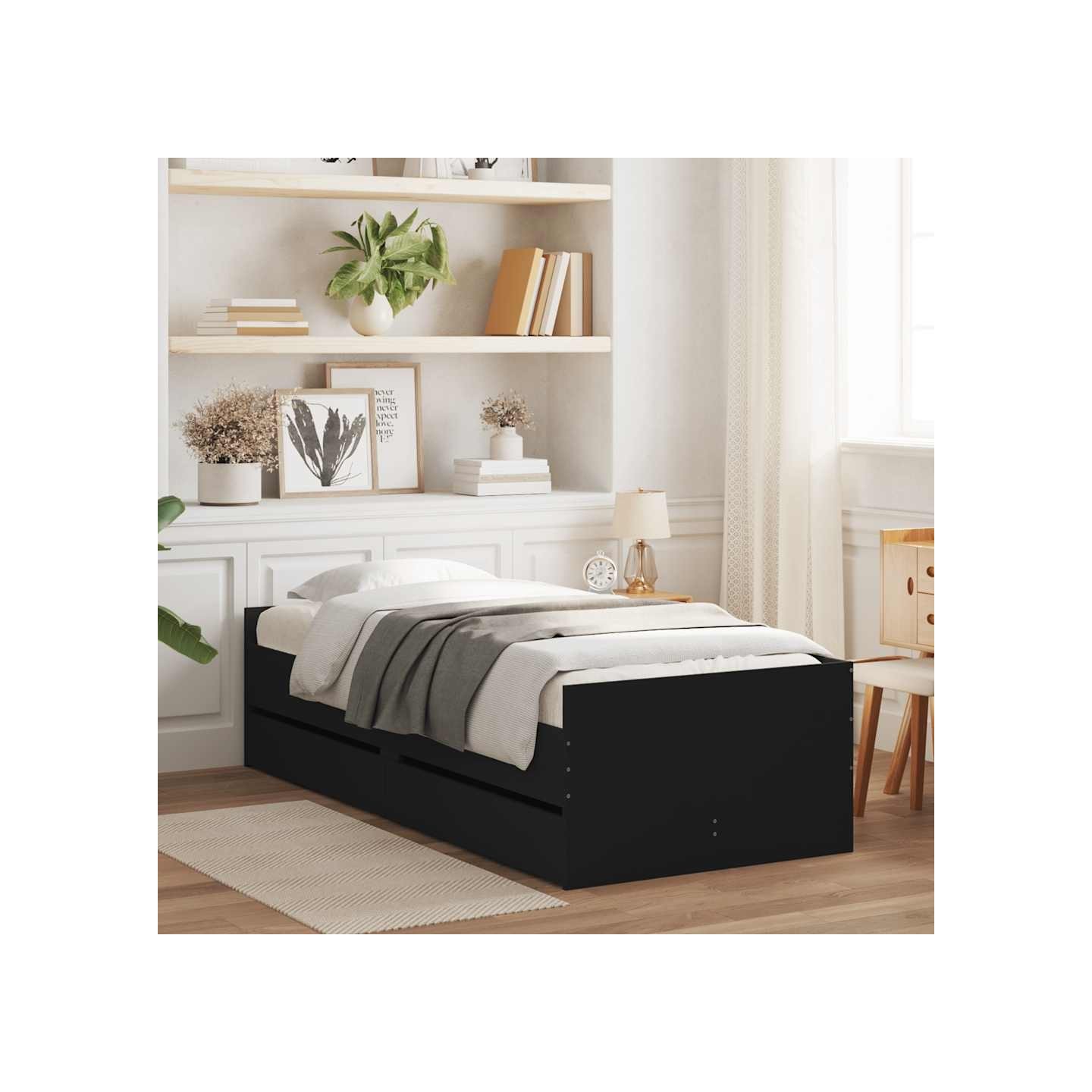 Cadre de lit avec tiroirs sans matelas noir 90x190 cm