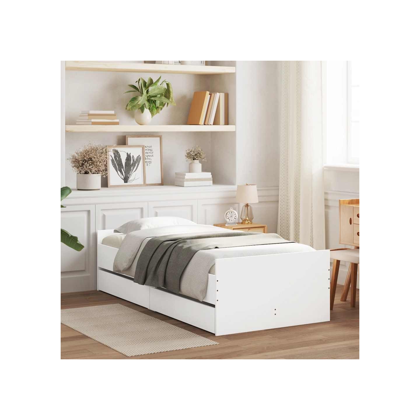 Cadre de lit avec tiroirs sans matelas blanc 90x190 cm