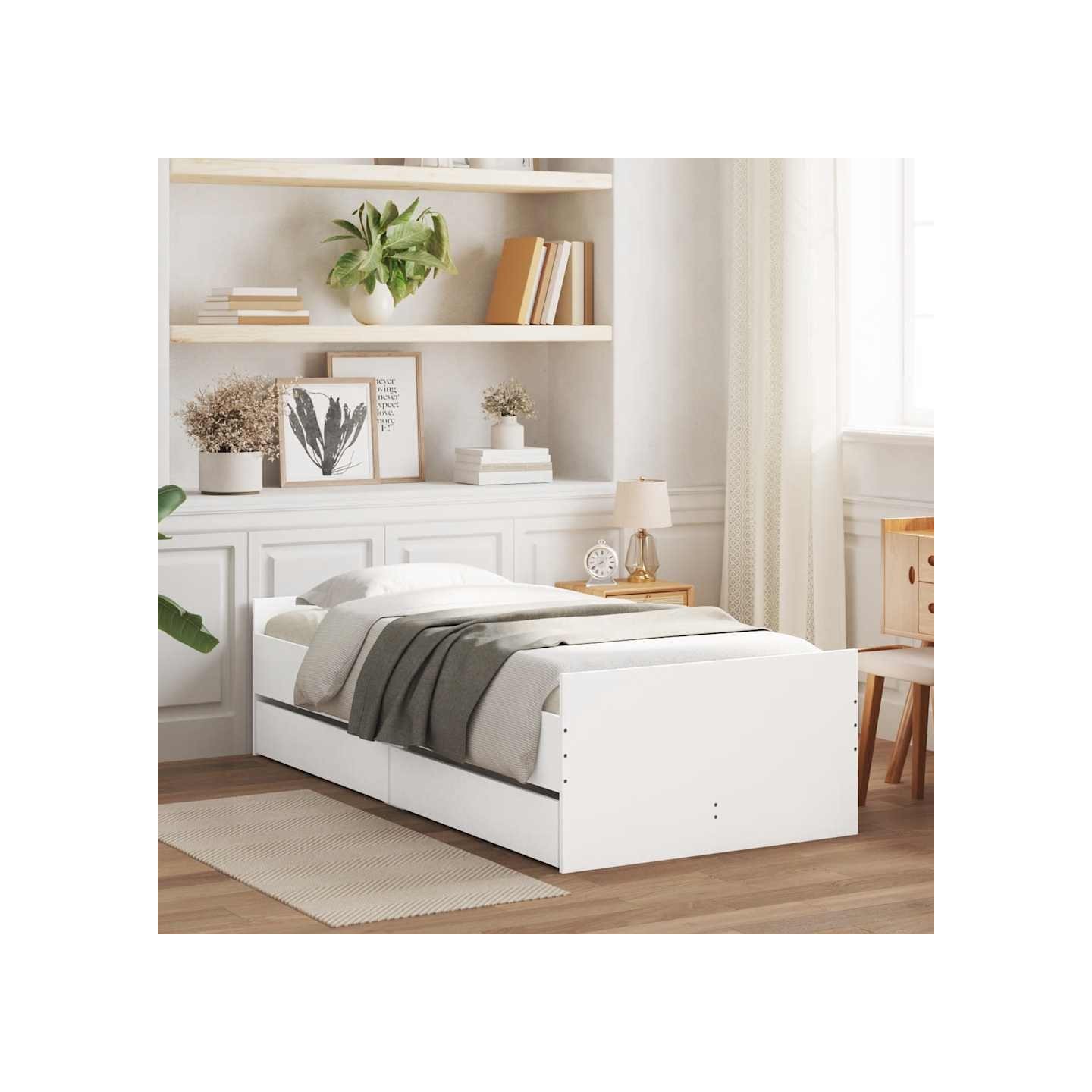 Cadre de lit avec tiroirs sans matelas blanc 90x200 cm