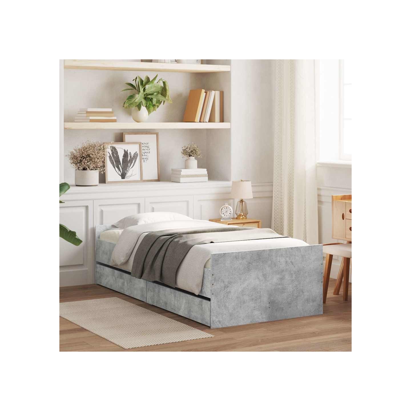 Cadre de lit avec tiroirs sans matelas gris béton 100x200 cm