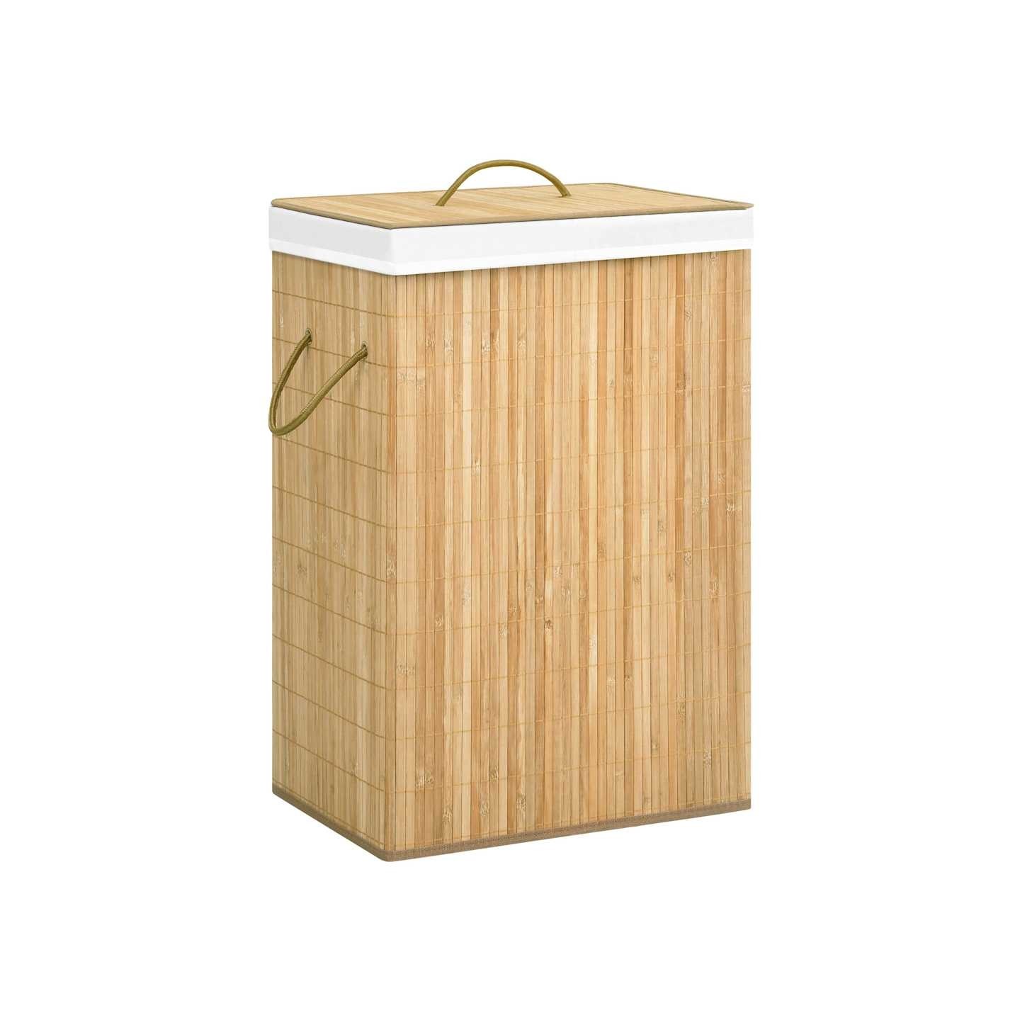 Panier à linge avec 2 sections bambou 72 L