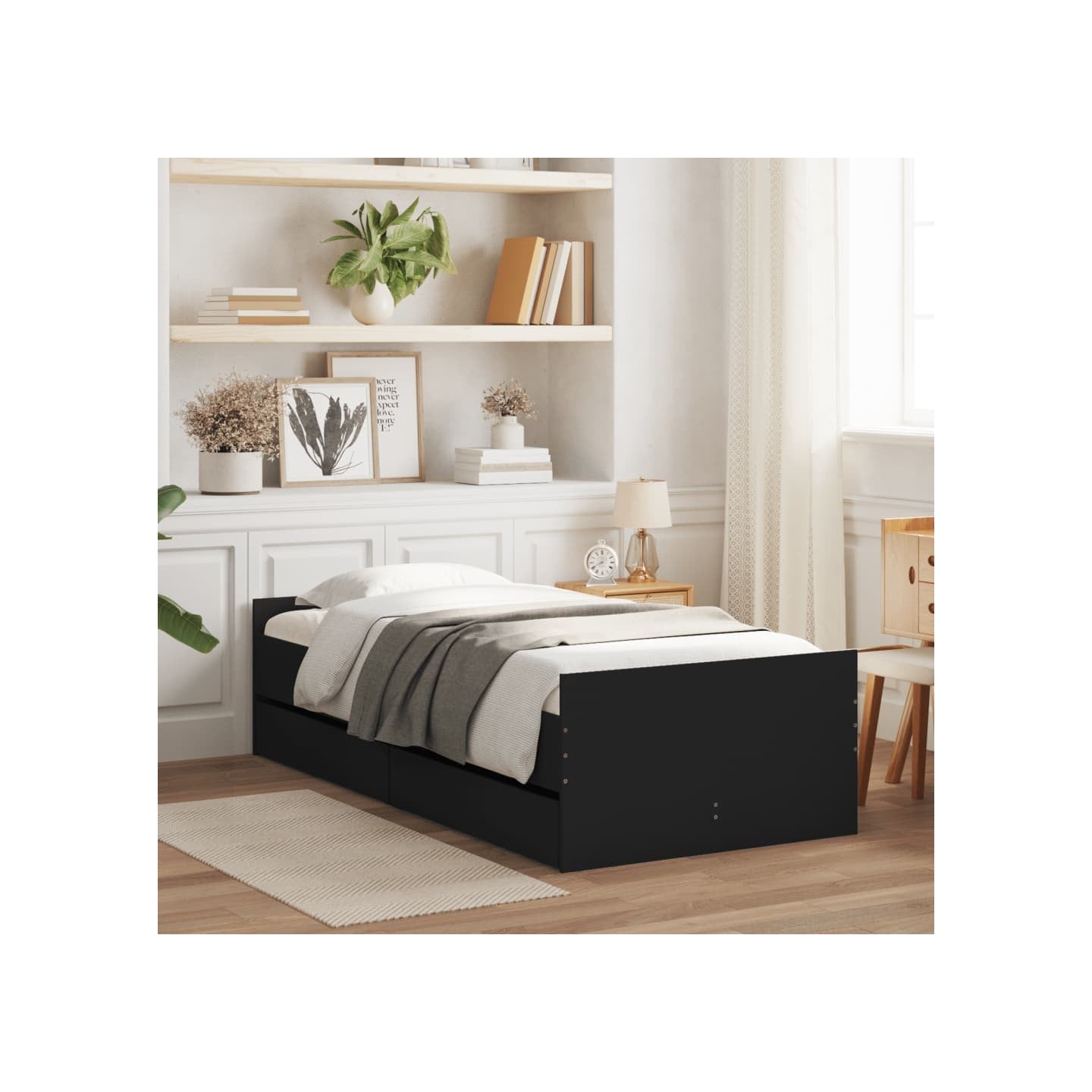Cadre de lit sans matelas noir 75x190 cm
