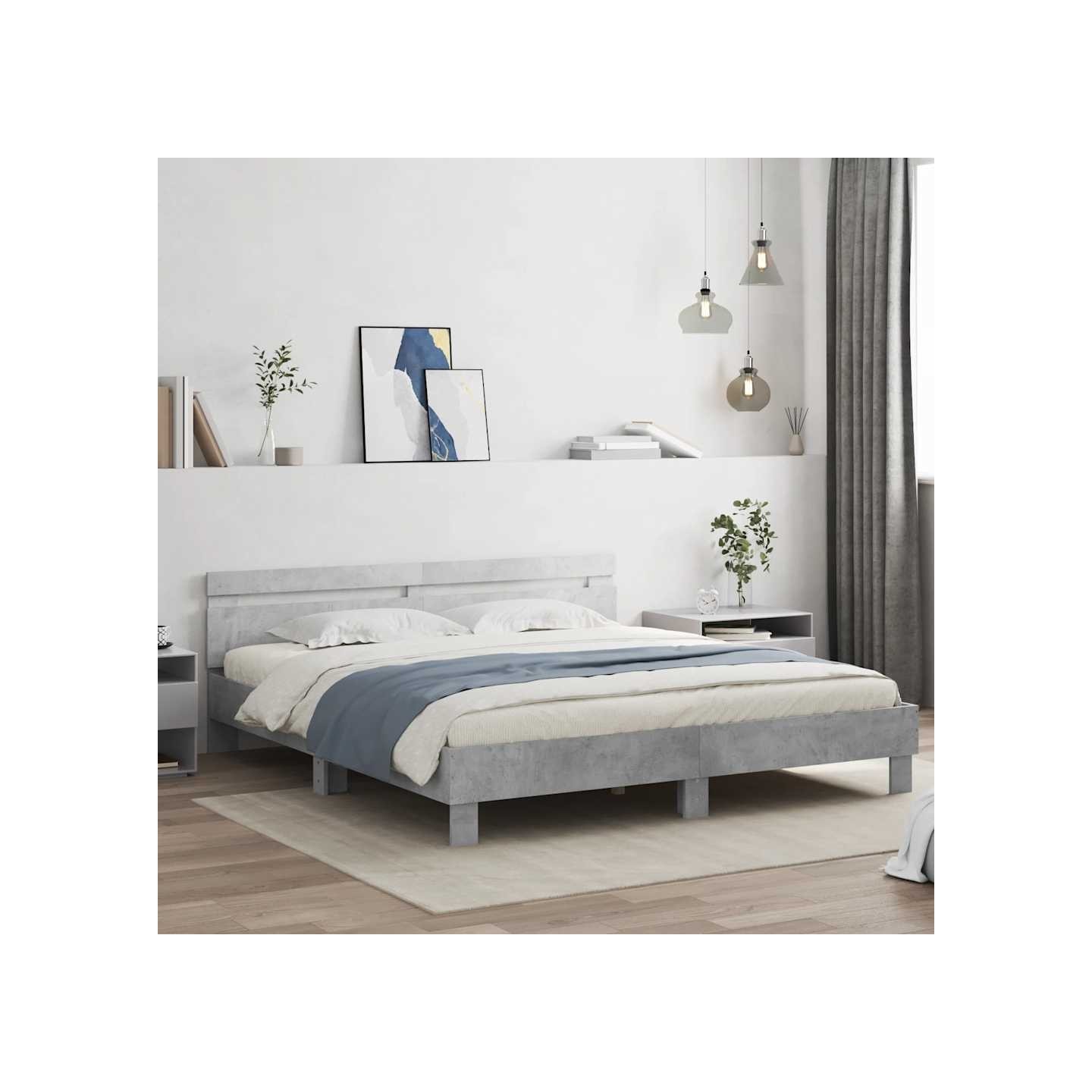 Cadre de lit sans matelas gris béton 200x200 cm