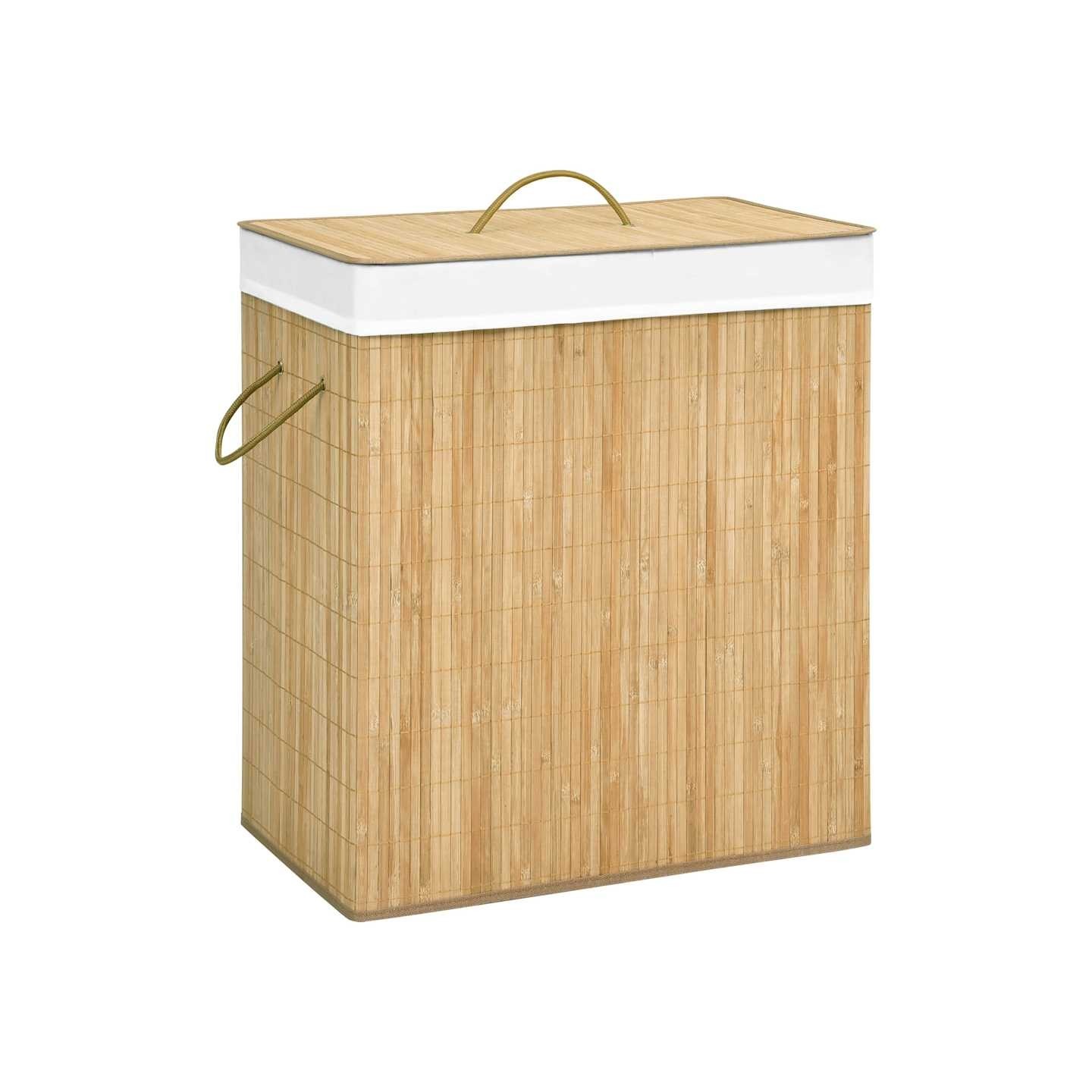 Panier à linge avec 2 sections bambou 100 L