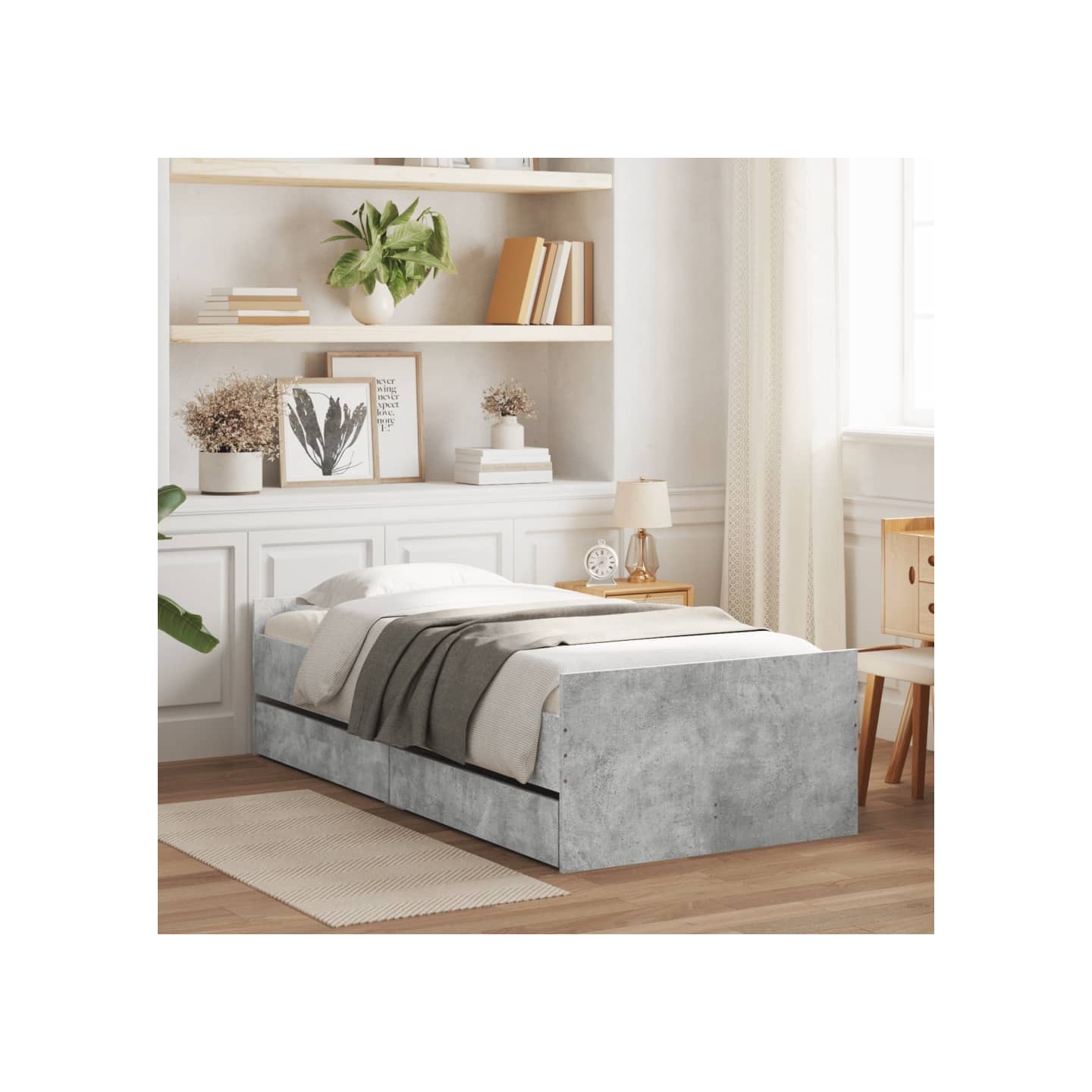 Cadre de lit sans matelas gris béton 75x190 cm