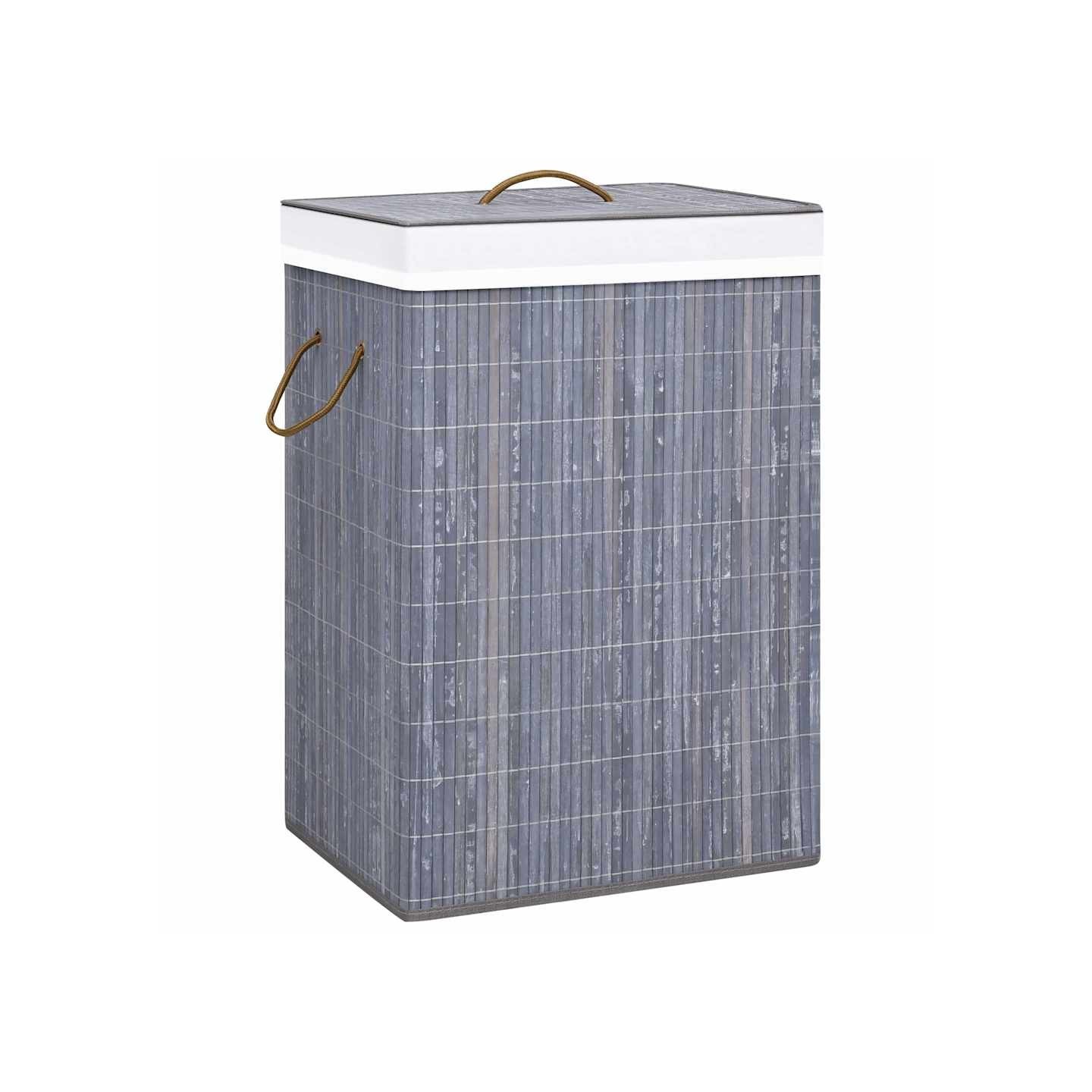 Panier à linge avec 2 sections bambou gris 72 L
