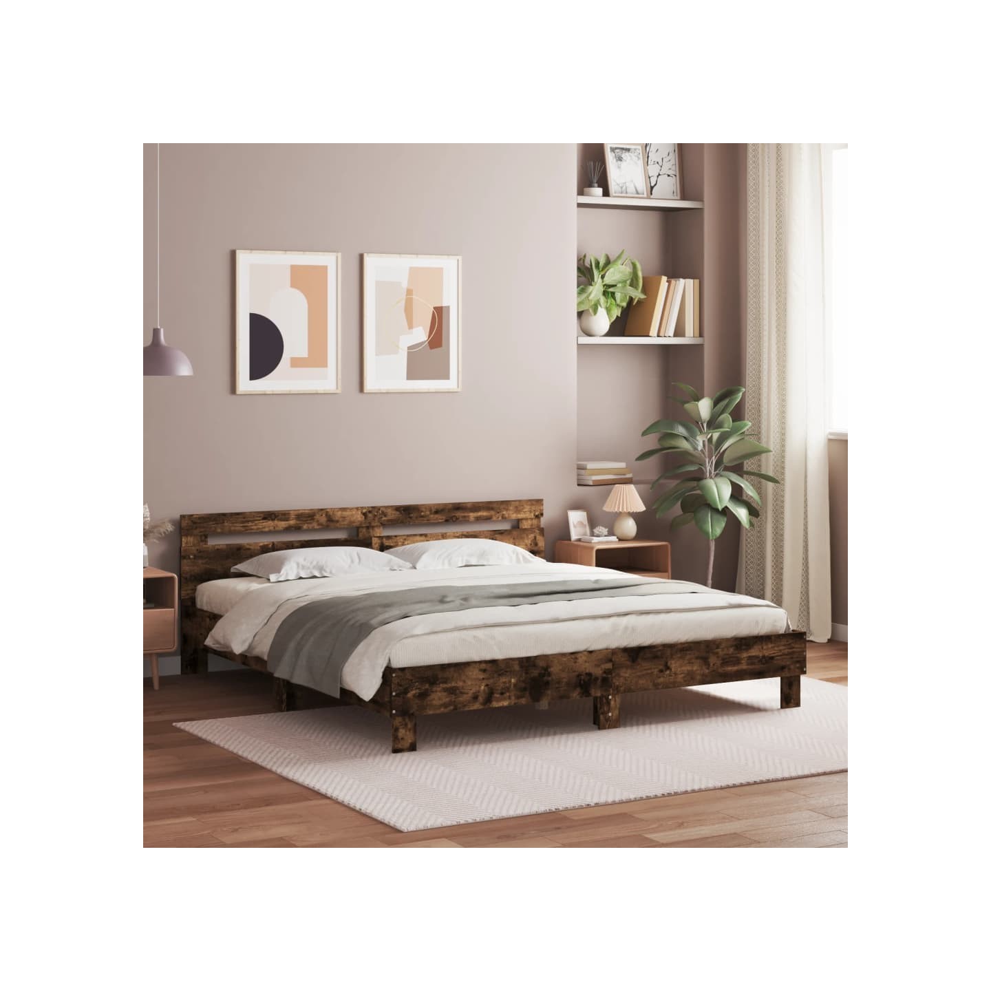 Cadre de lit sans matelas chêne fumé 160x200 cm