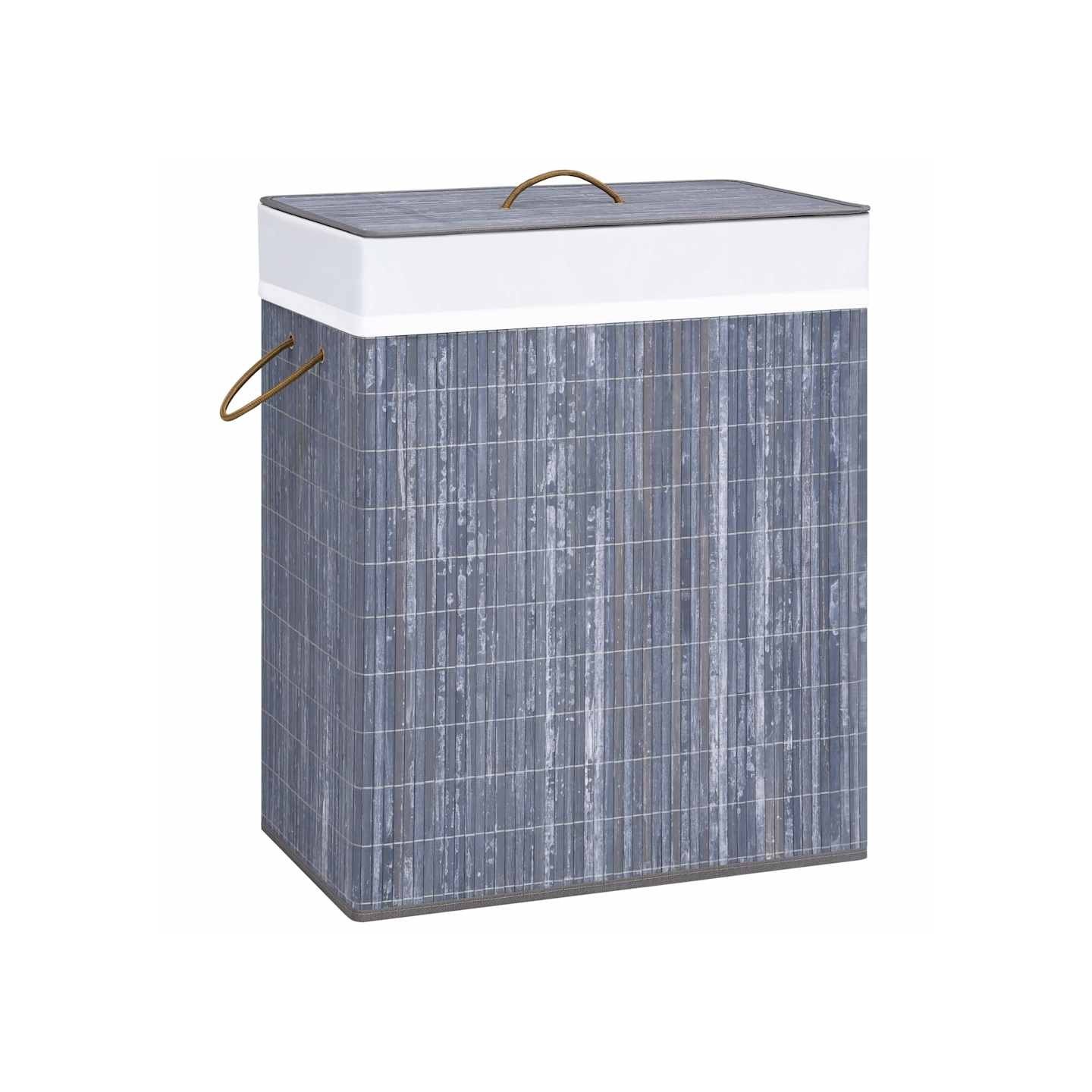 Panier à linge avec 2 sections bambou gris 100 L
