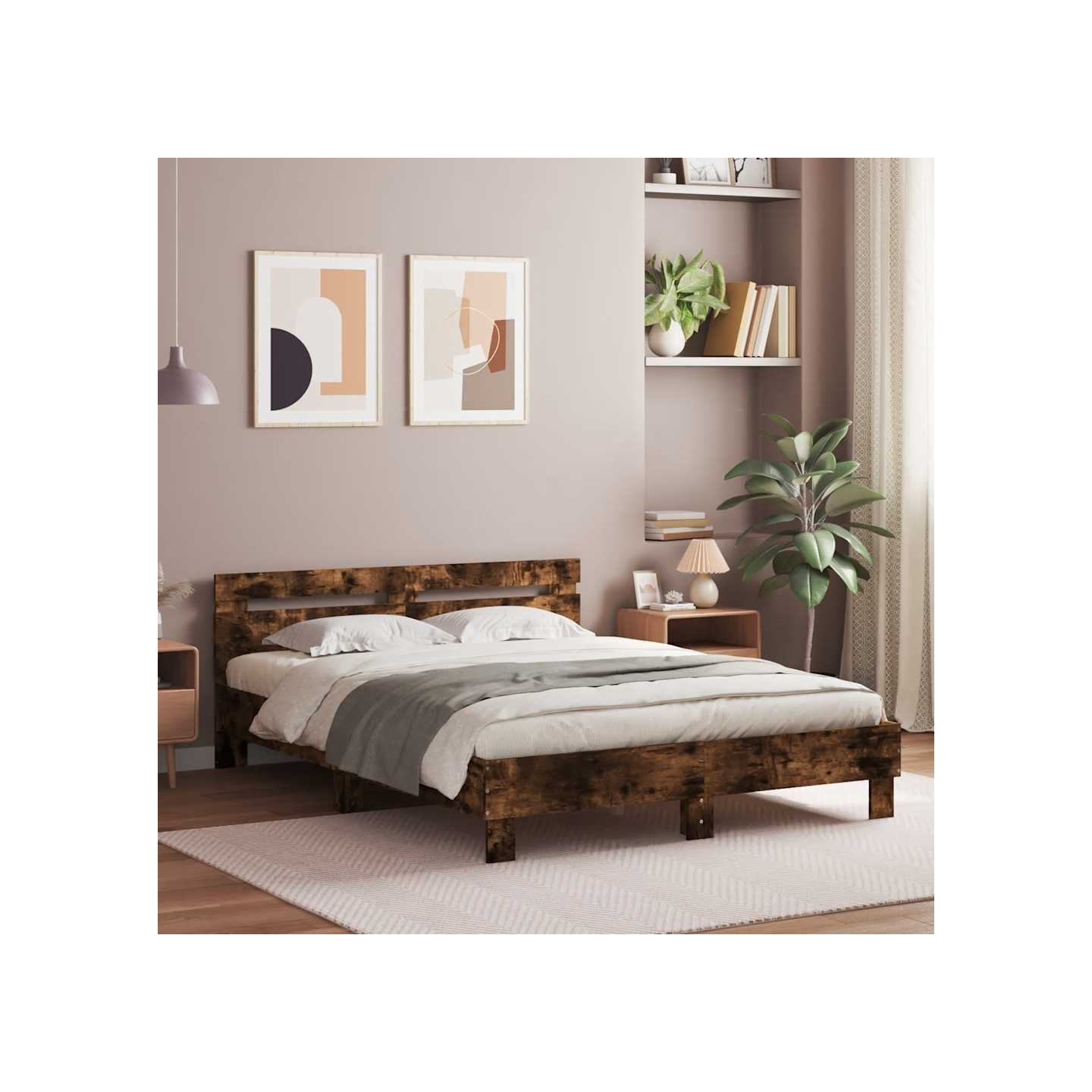 Cadre de lit sans matelas chêne fumé 140x200 cm