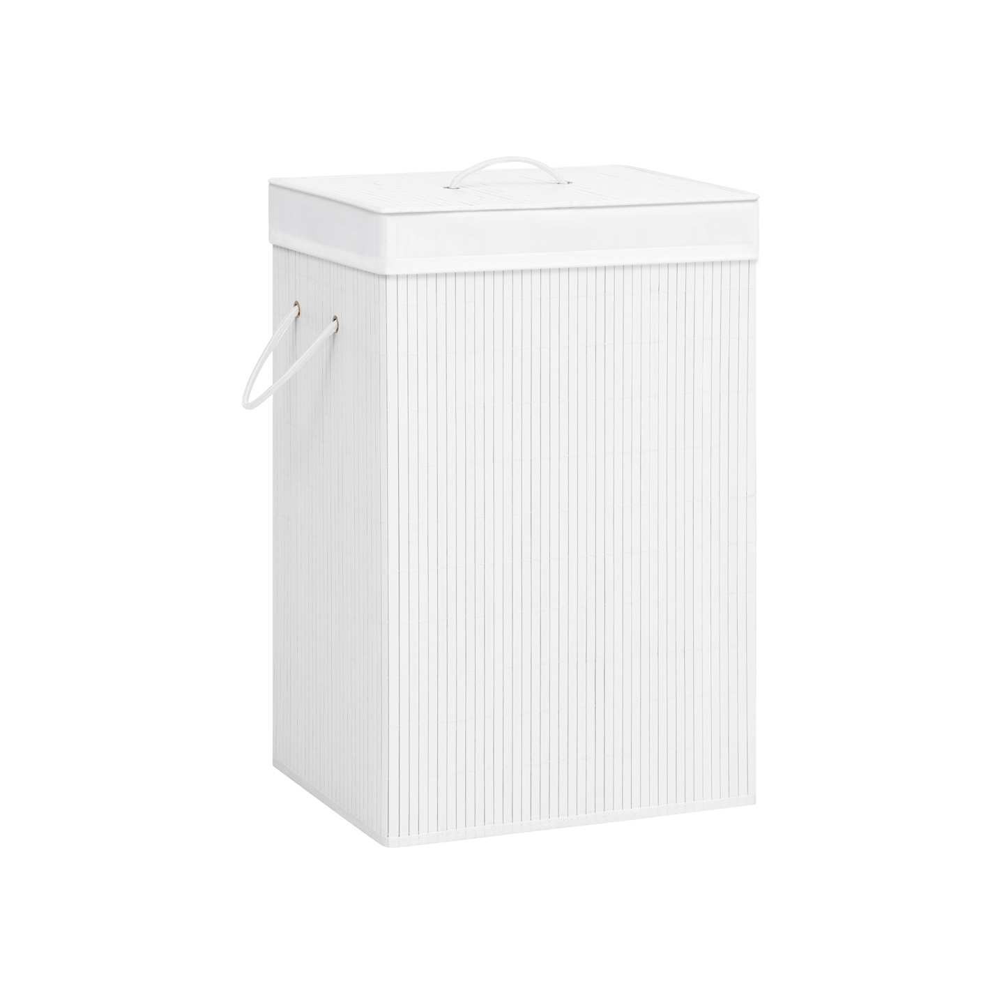 Panier à linge avec 2 sections bambou blanc 72 L
