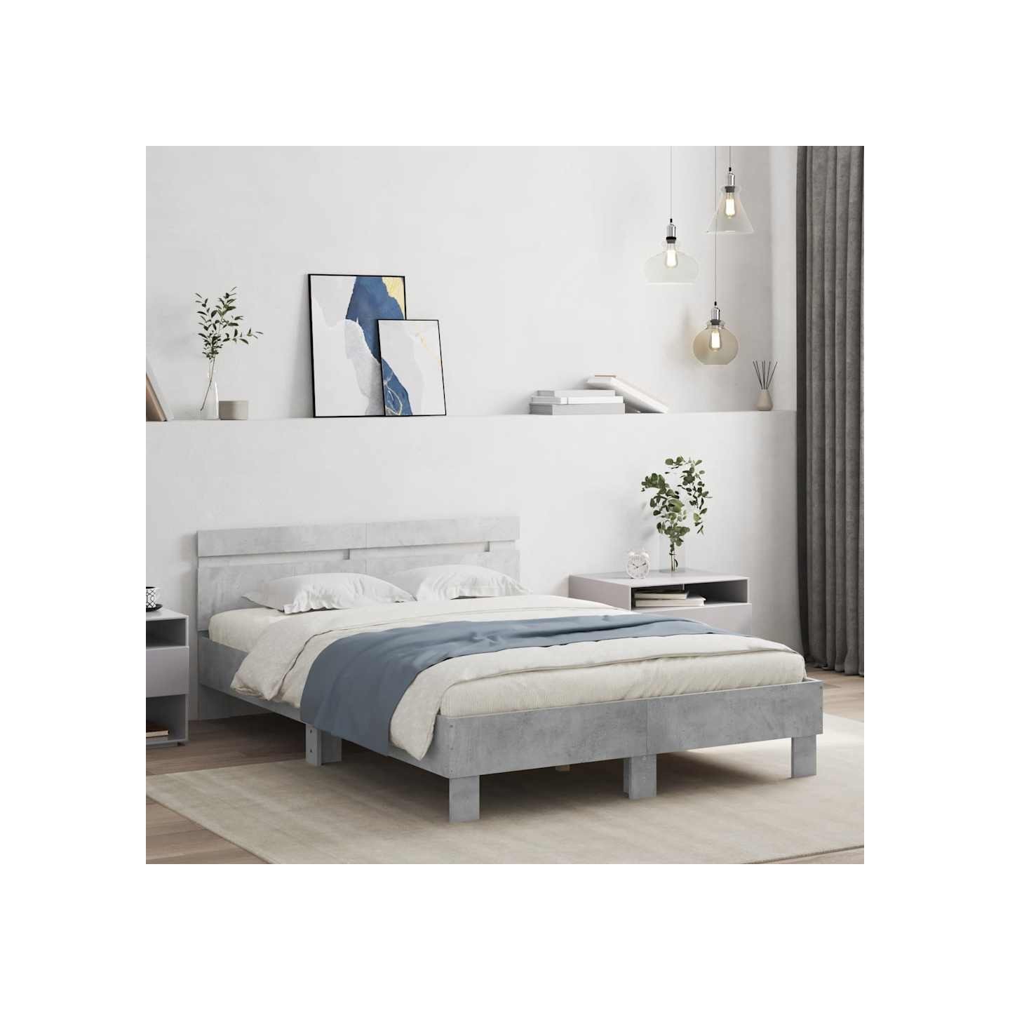Cadre de lit sans matelas gris béton 135x190 cm