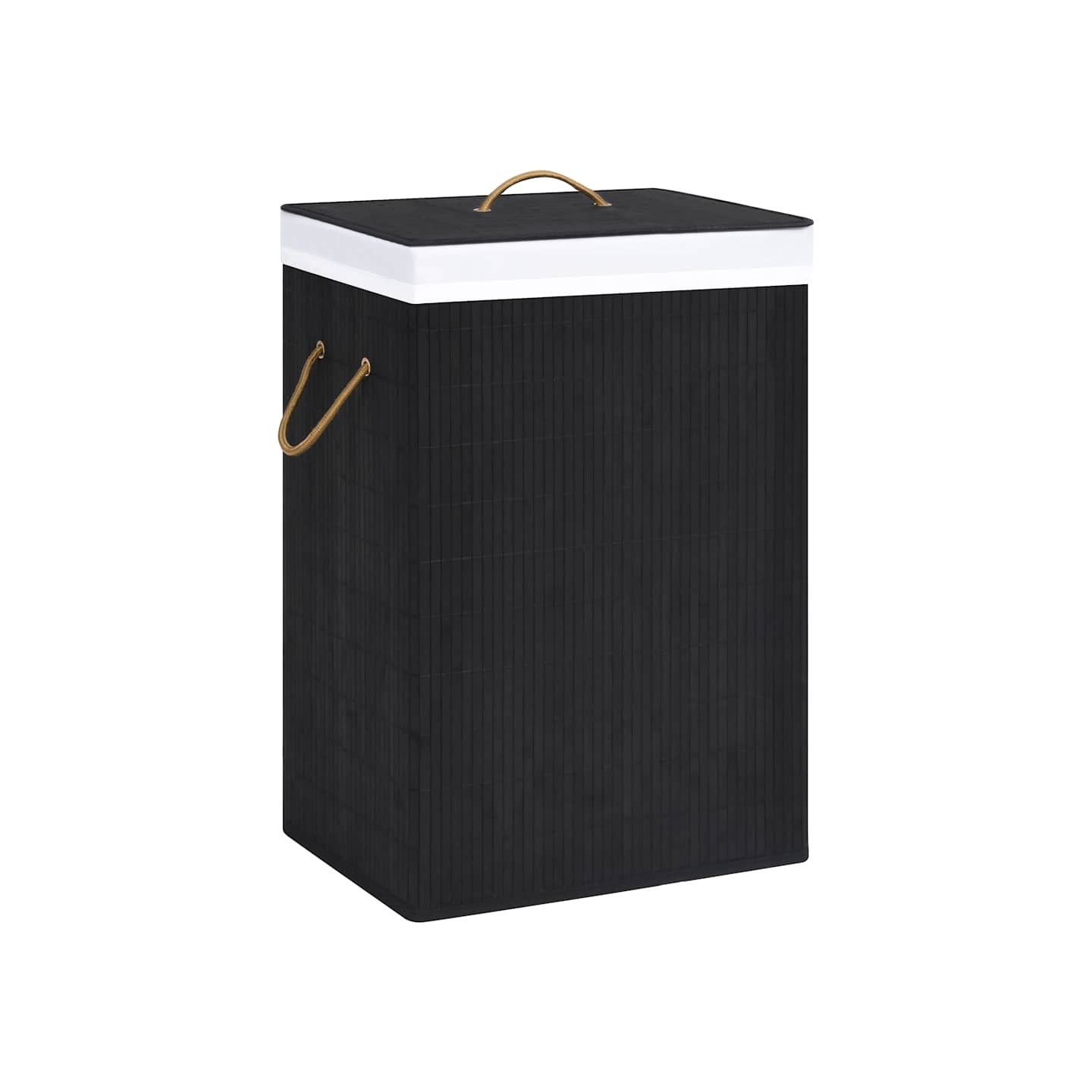 Panier à linge avec 2 sections bambou noir 72 L
