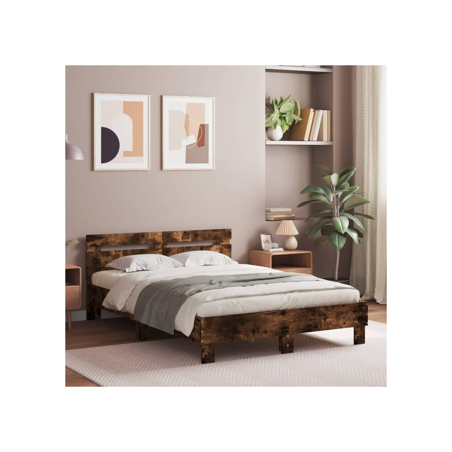 Cadre de lit sans matelas chêne fumé 135x190 cm
