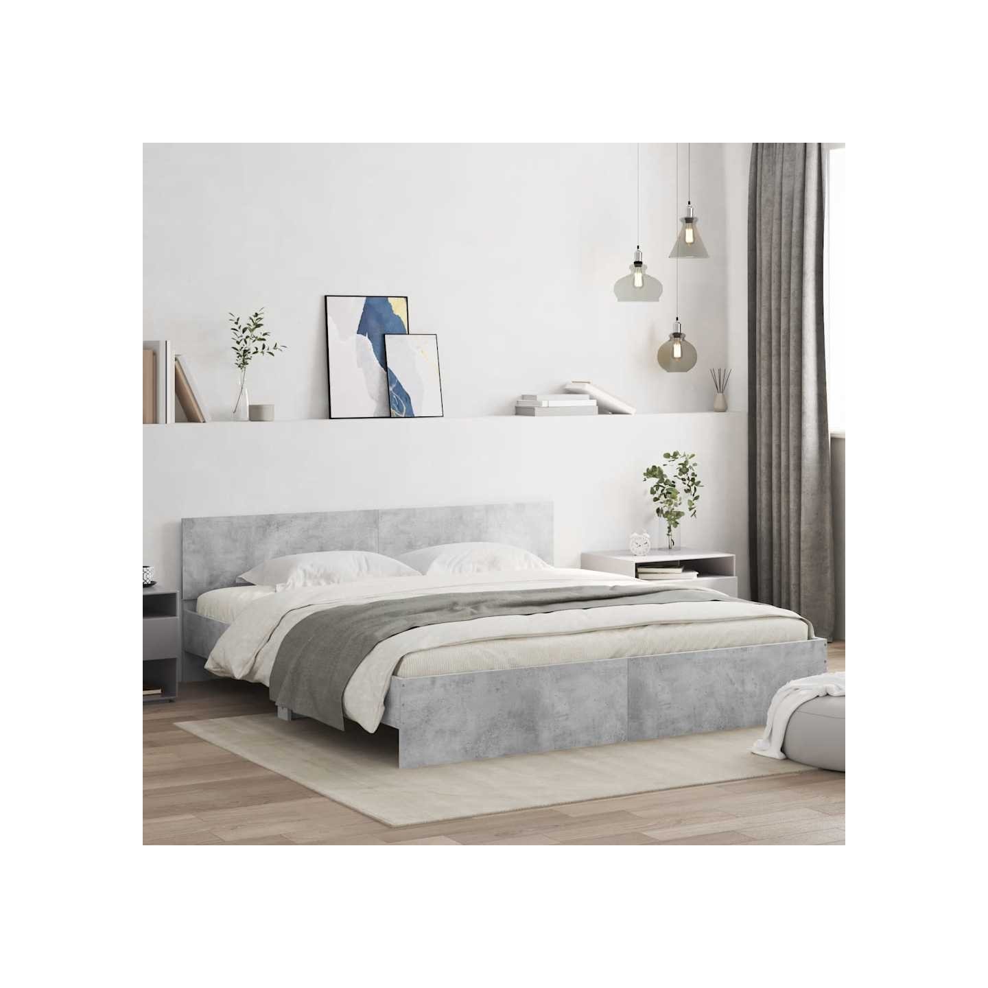 Cadre de lit sans matelas gris béton 160x200 cm