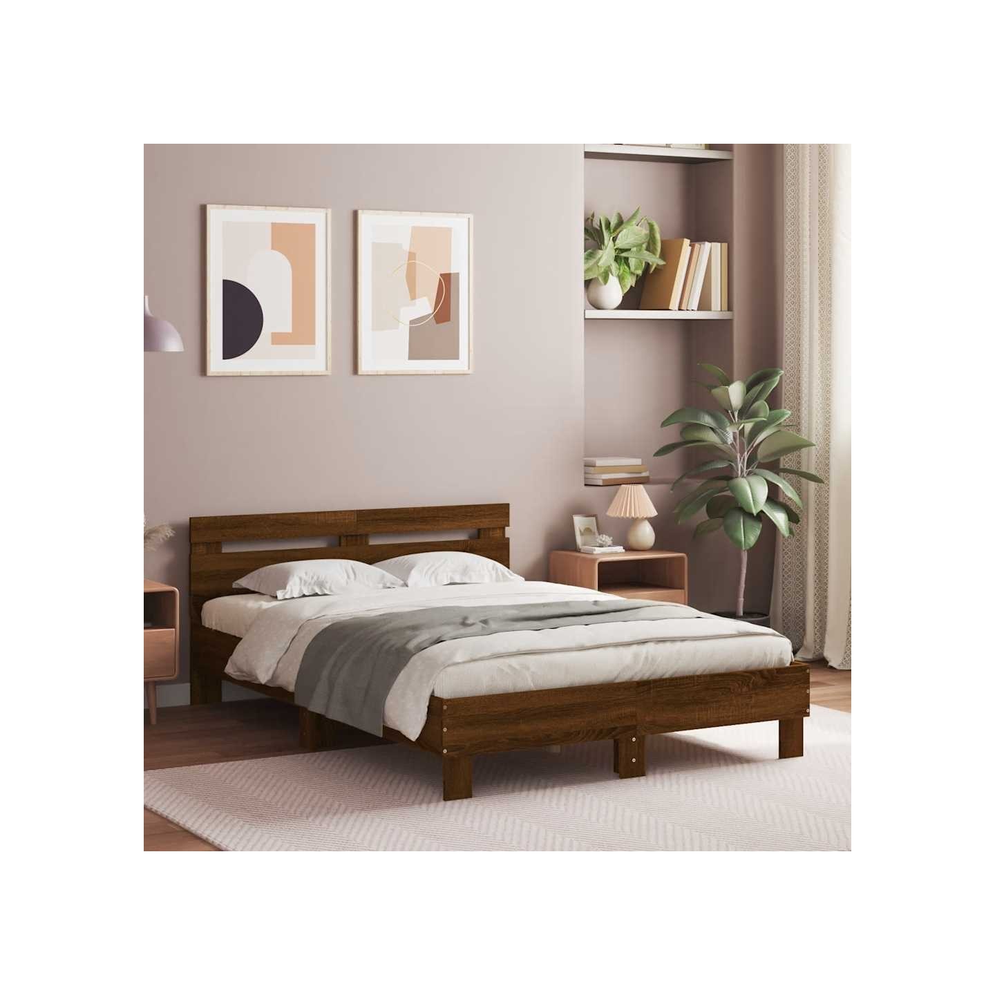 Cadre de lit sans matelas chêne marron 135x190 cm