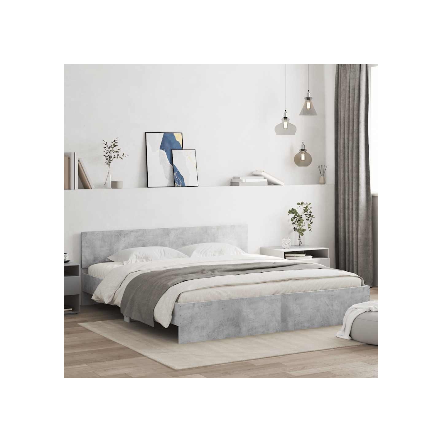 Cadre de lit sans matelas gris béton 200x200 cm