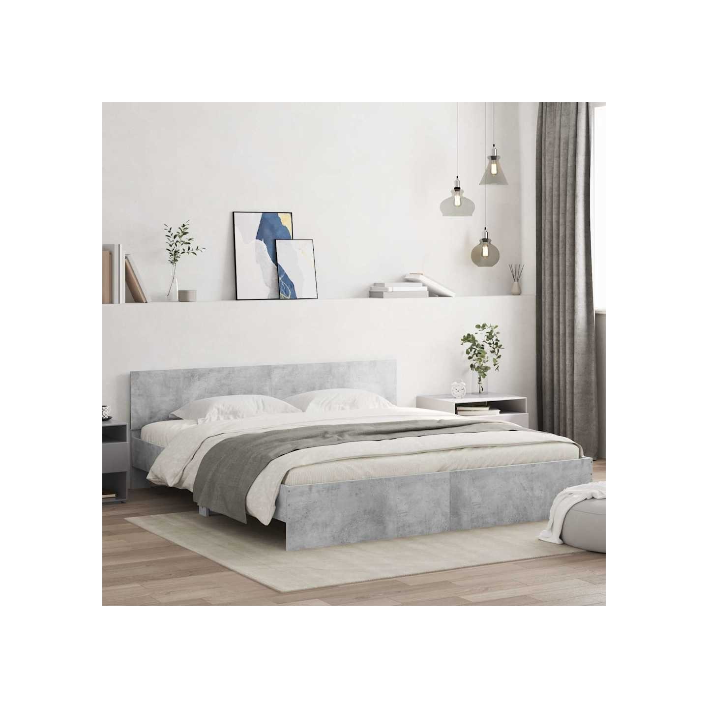 Cadre de lit sans matelas gris béton 180x200 cm