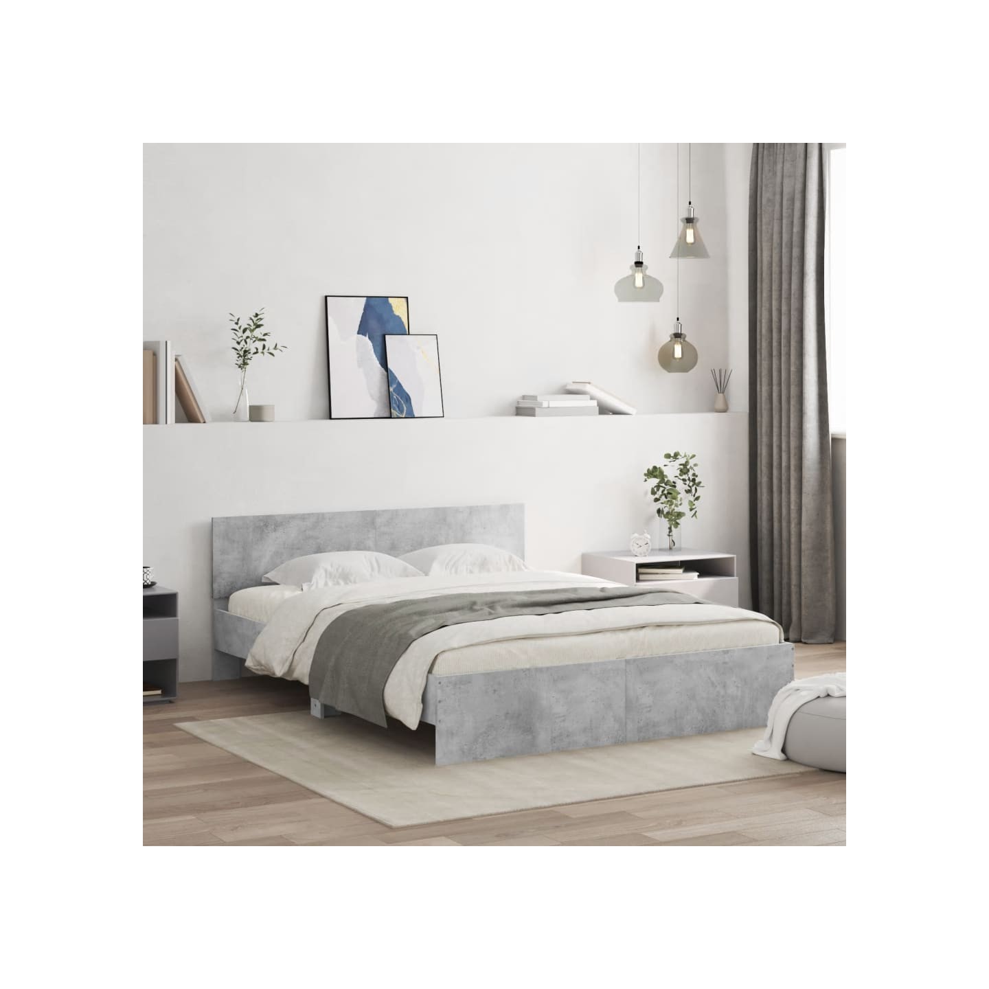Cadre de lit sans matelas gris béton 150x200 cm