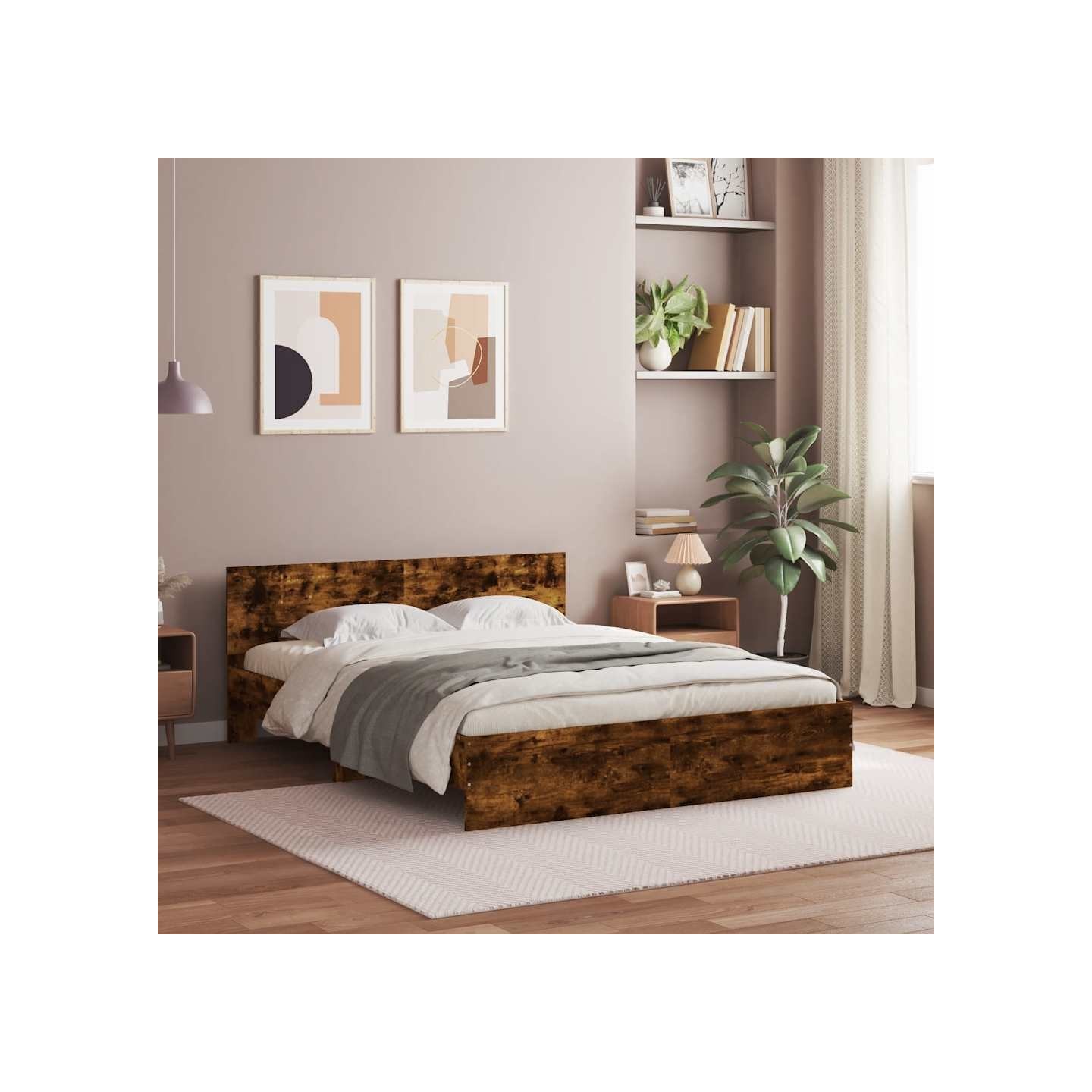 Cadre de lit sans matelas chêne fumé 140x190 cm